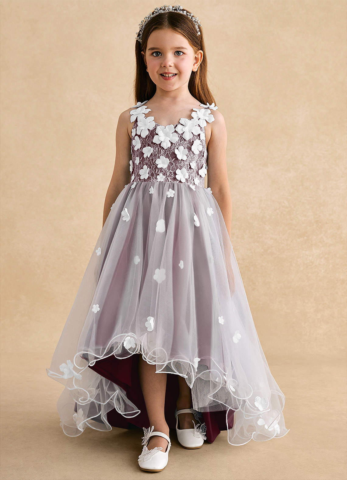 Azazie Celia Flower Girl Dresses Cabernet A-Line Lace Tulle Dress image6