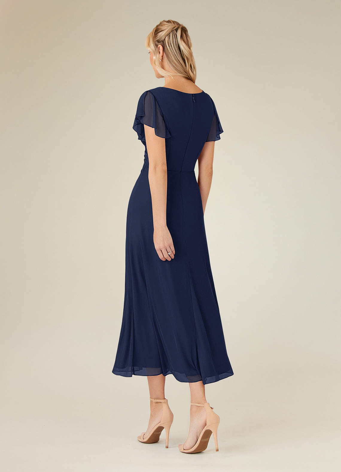 Azazie Vera Abiti per la Madre della Sposa Abito A-Line in Maglia con Scollo a V a Pieghe Marino Scuro image2