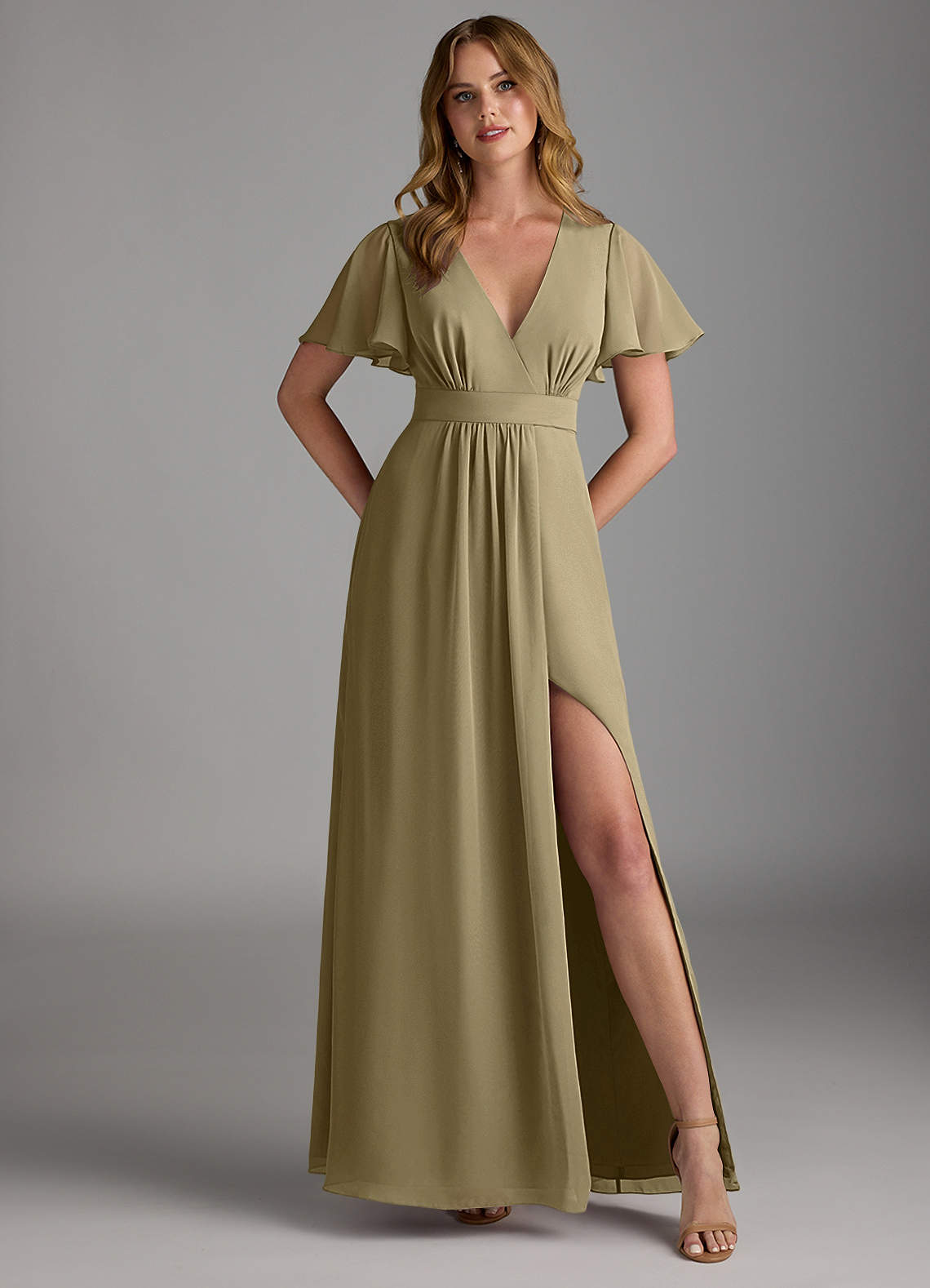 Azazie Zaniah Bridesmaid Dresses Moss Green A-Line Chiffon Dress image1