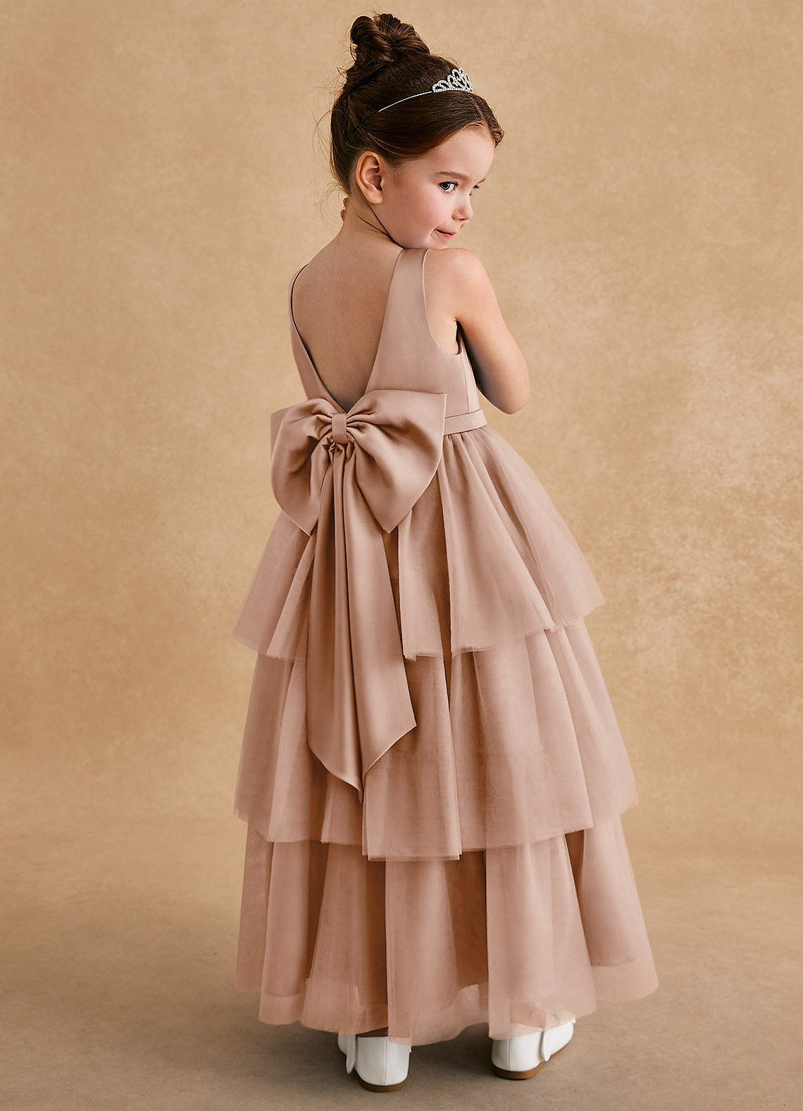 Azazie Megallie Flower Girl Dresses English Rose A-Line Bow Tulle Dress image1