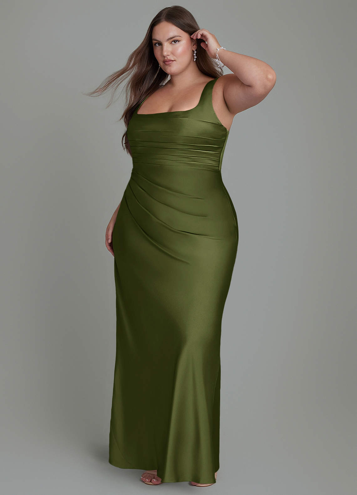 Azazie Agustina Bridesmaid Dresses Olive Mermaid Corset Stretch Satin Dress image9