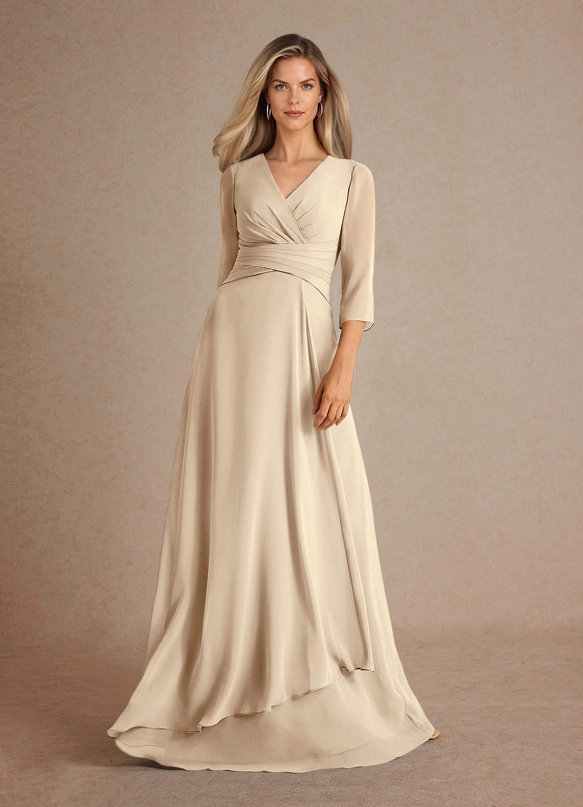 Azazie Mayfield Abiti per la Madre della Sposa Abito A-Line in Chiffon Plissettato Champagne image4