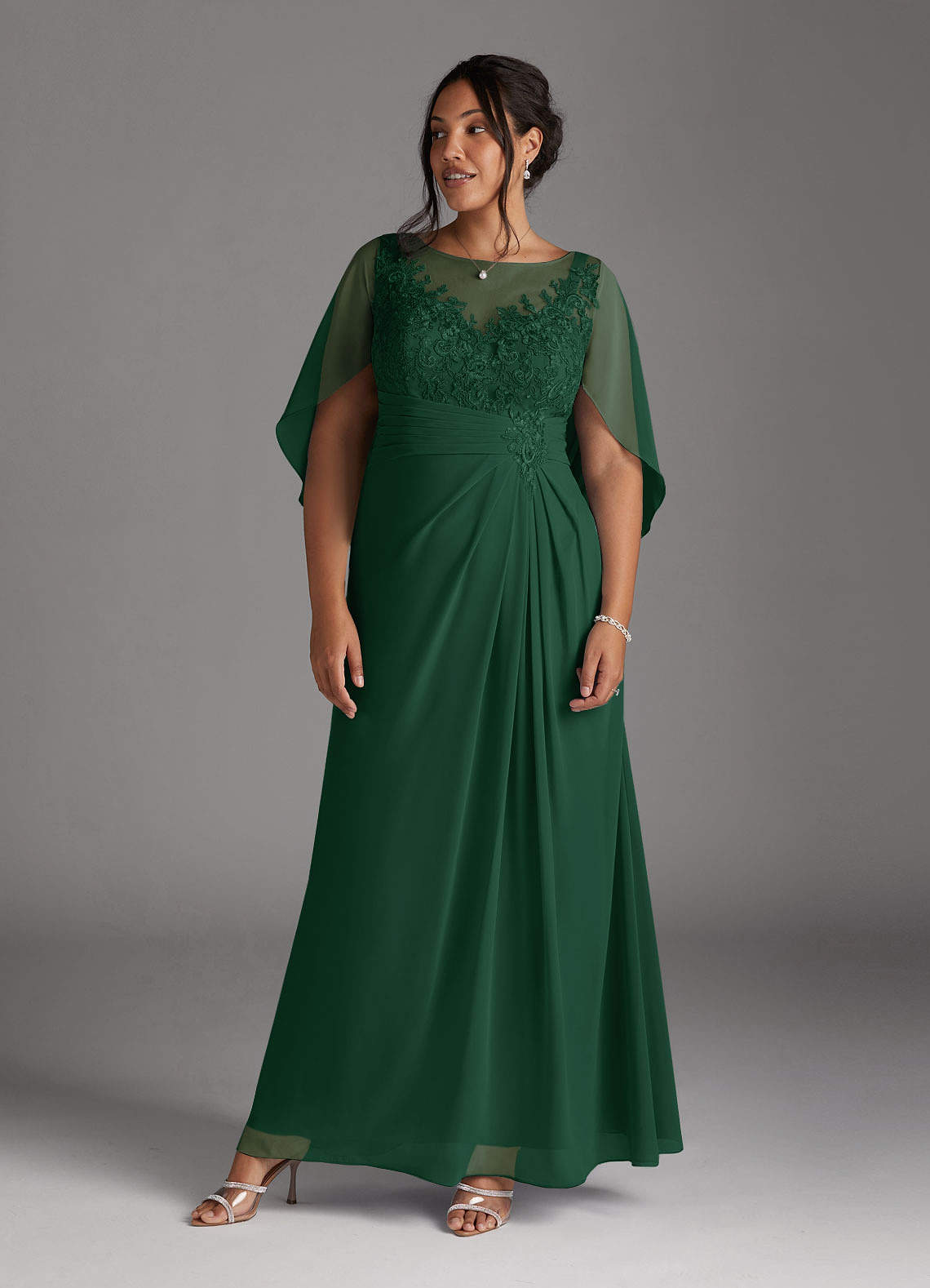 Azazie Hera Mother of the Bride Dresses Dark Green A-Line Lace Capelet Chiffon Dress image7