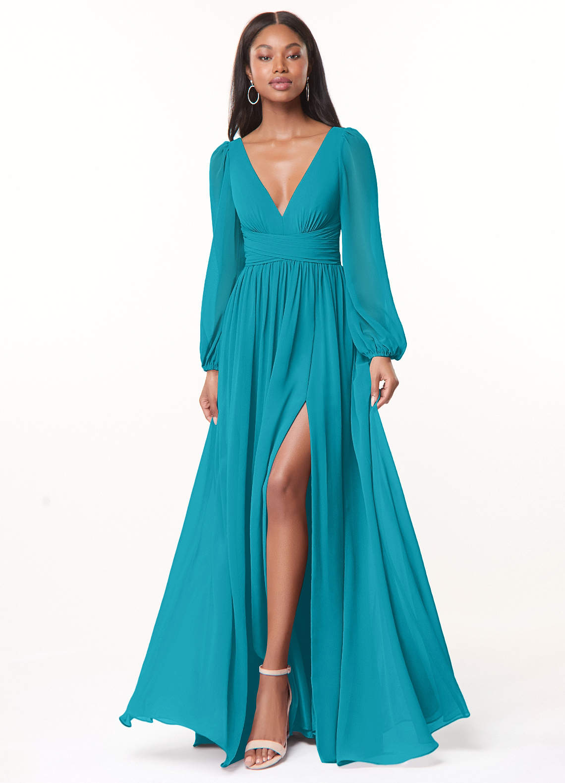 Azazie Norah Bridesmaid Dresses Jade V-Neck Long Sleeve Dress image1