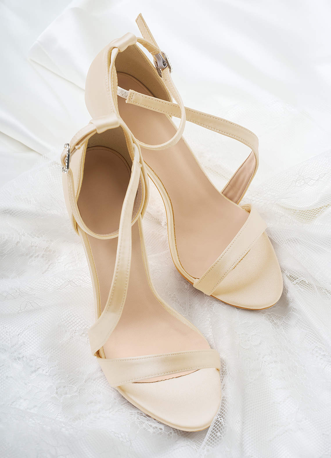 front Matching Color Satin Wrap Strap Stiletto Sandals