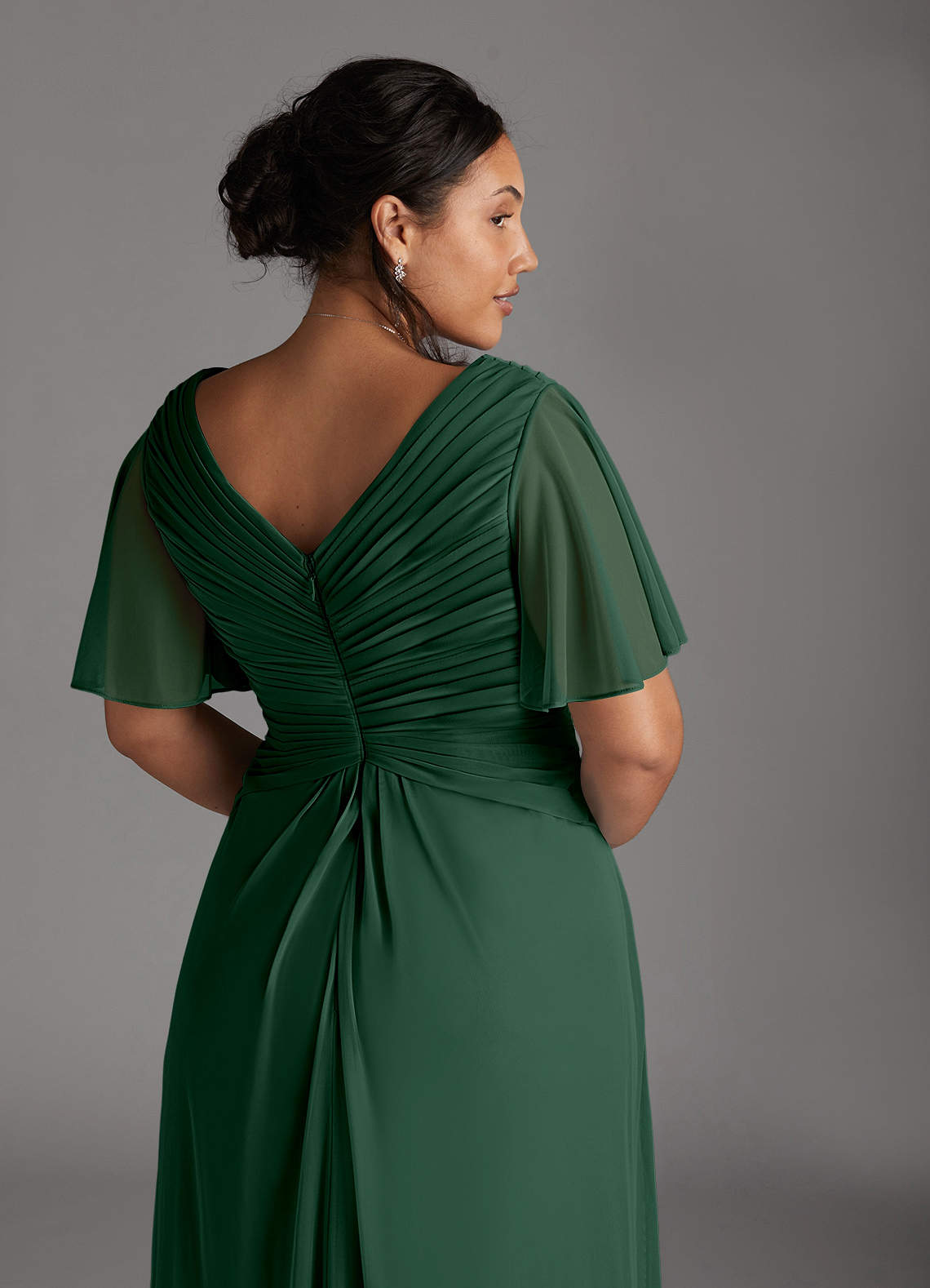 Azazie Emmeline Mother of the Bride Dresses Dark Green A-Line V-Neck Pleated Mesh Dress image10