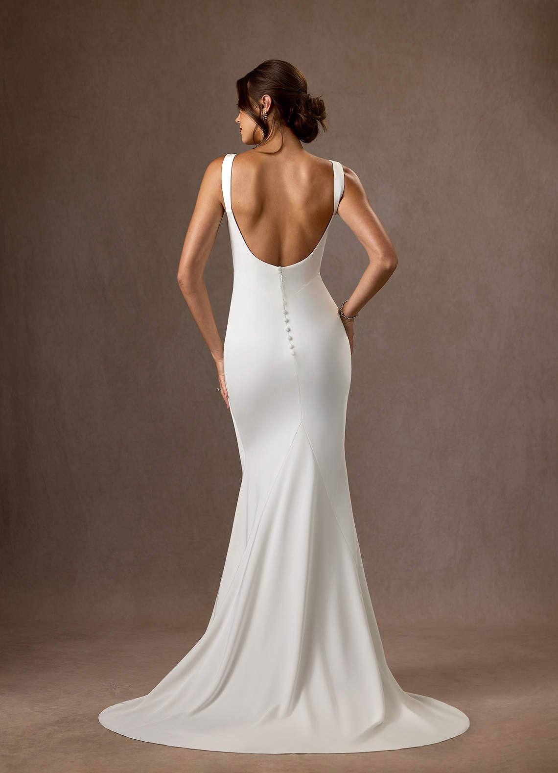 Azazie Lyssa Vestidos de noiva Vestir Diamante Branco de Crepe Costas Cetim de sereia image1