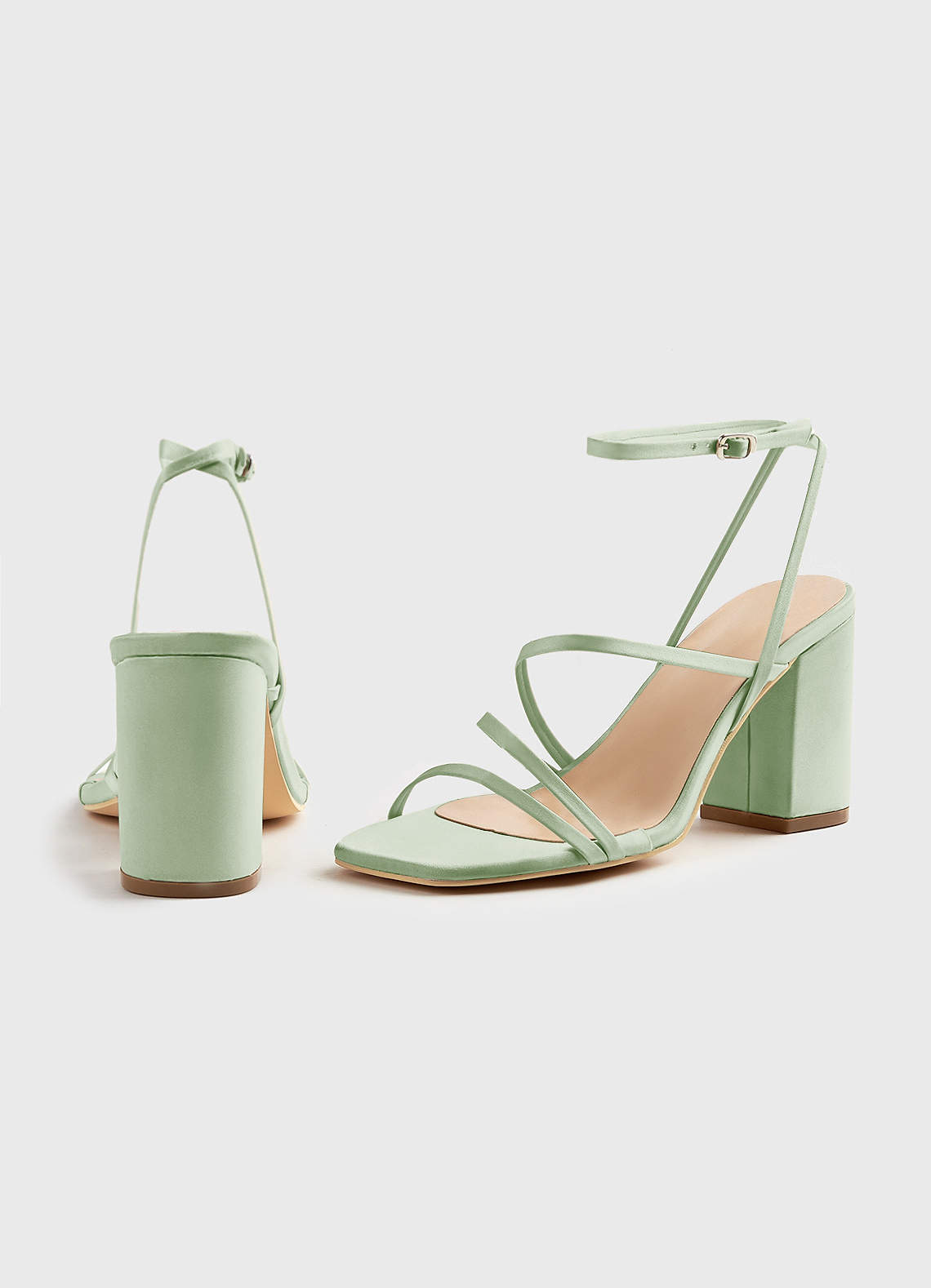 Dusty Sage Matching Color Matte Satin Ankle Strap Block Heel