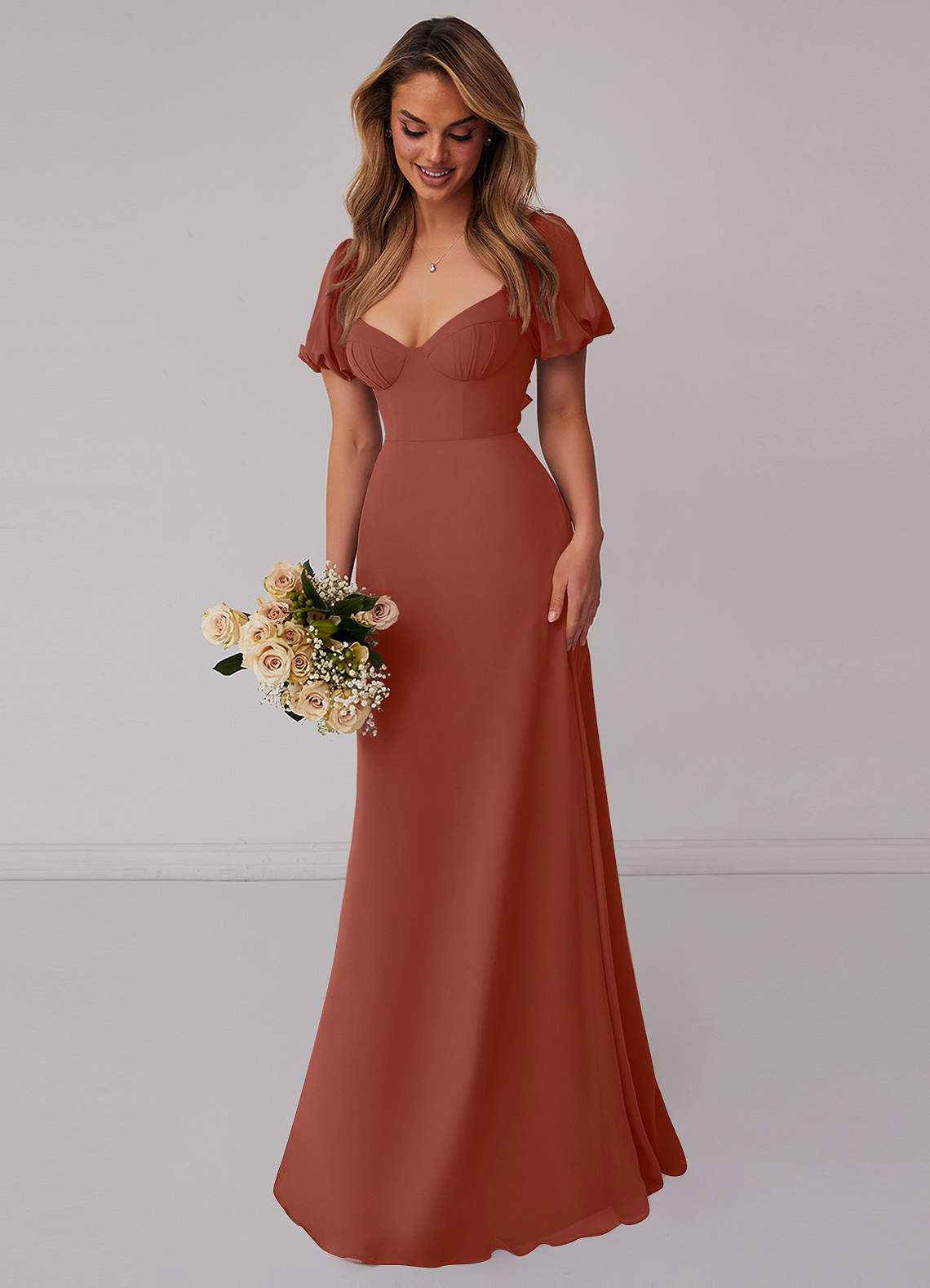 Barbie ♥ Azazie Bridesmaid Dresses Auburn A-Line Pleated Chiffon Dress image5