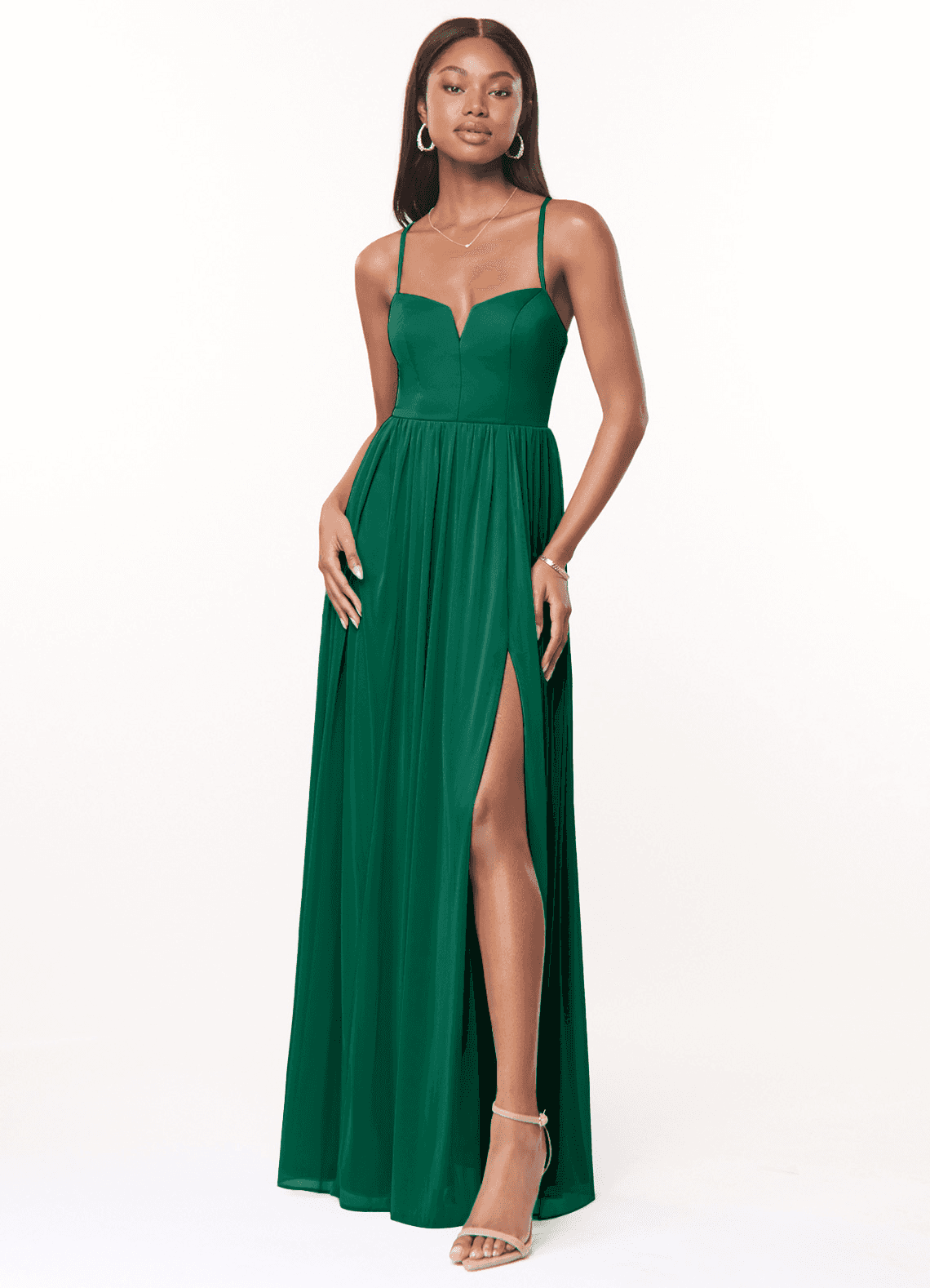Azazie Marsol Bridesmaid Dresses Emerald A-Line Corset Mesh Dress image1