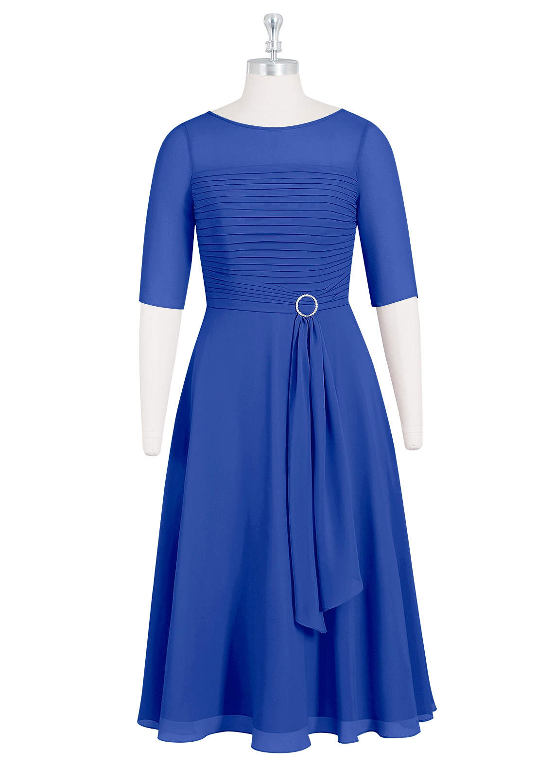 Azazie A-Line/Princess Boat Neck Tea-Length Chiffon Mother of The Bride or Groom Dresses - Royal Blue