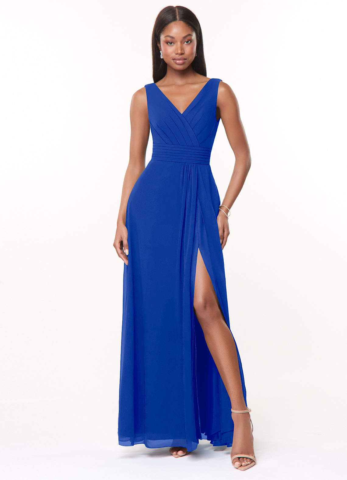 Azazie Karina Brautjungfernkleider A-Linie Plissee Chiffon Kleid Königsblau image1