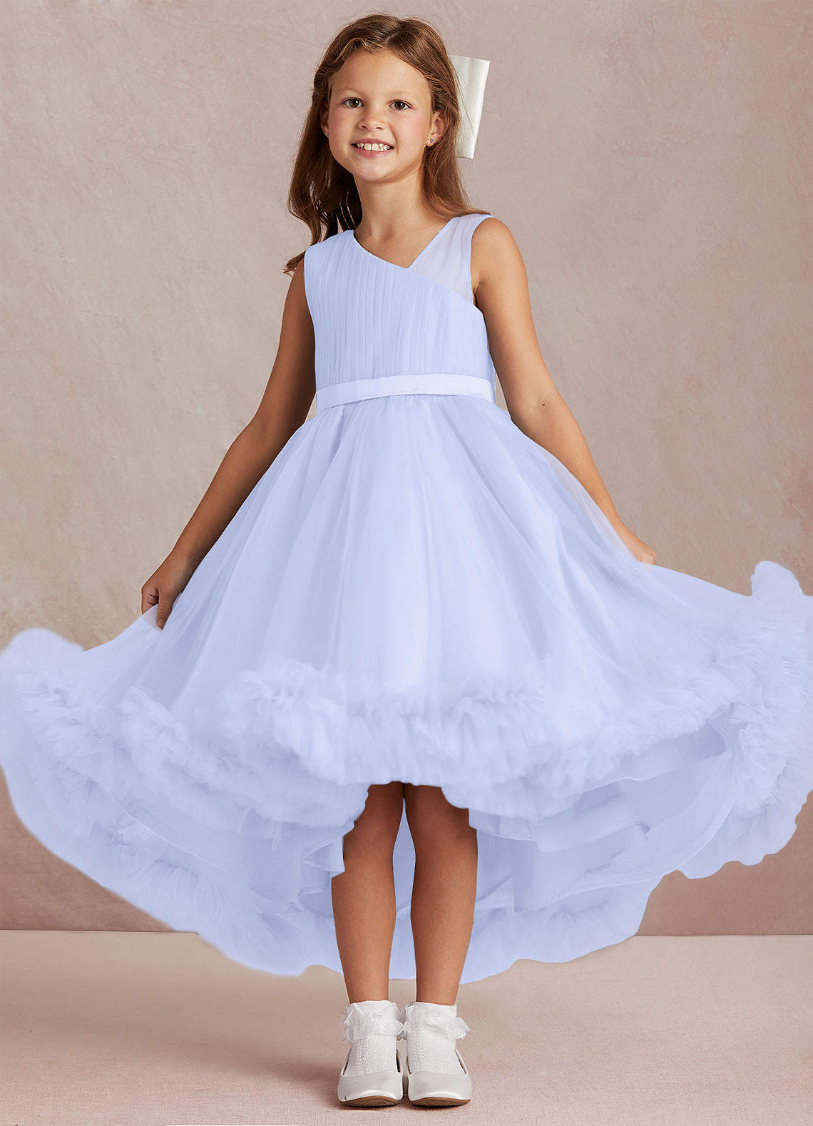 Azazie Lottie Flower Girl Dresses Lavender A-Line One Shoulder Satin Dress image1