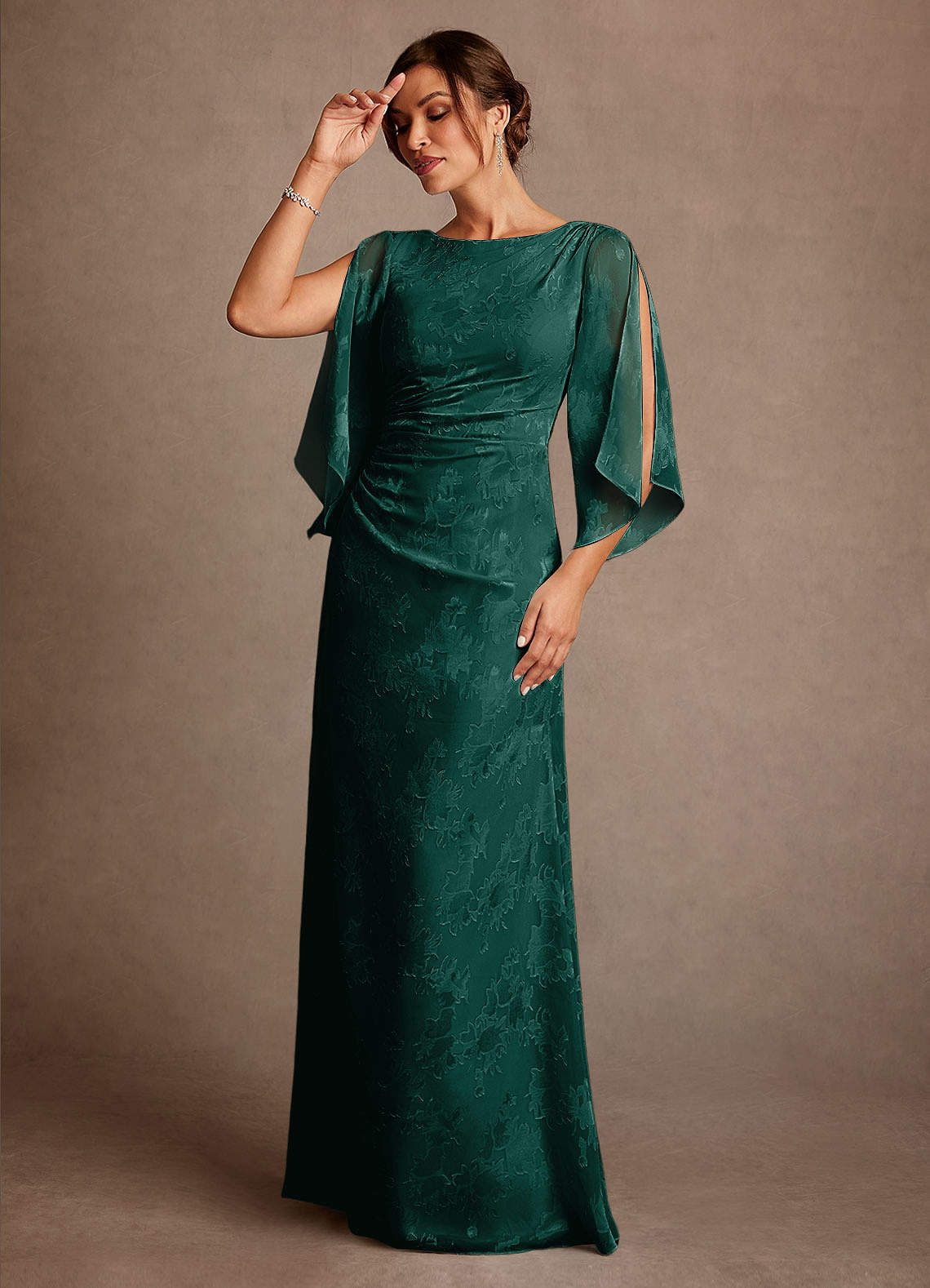 Azazie Anaheim Mother of the Bride Dresses Pine Sheath Pleated Floral Burnout Dress image1