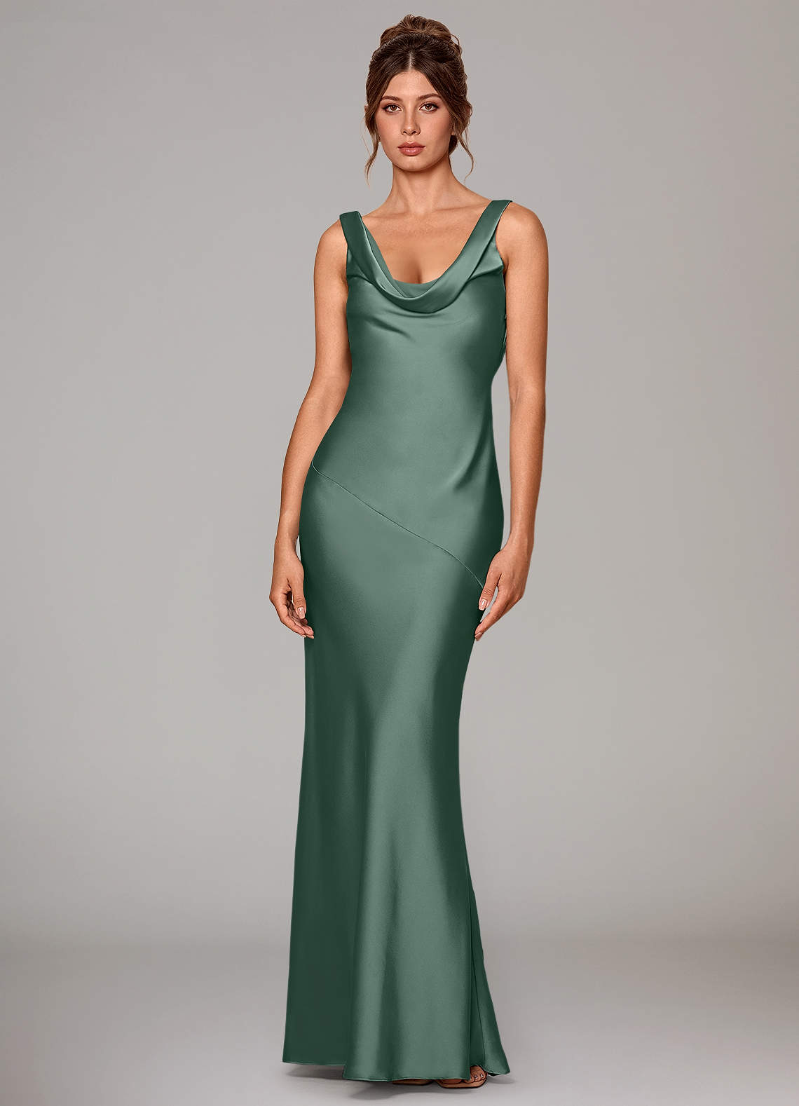 Azazie Rylina Vestidos de damas de honor Vestido de Eucalipto de Satén Elástico de Corte Sirena image1