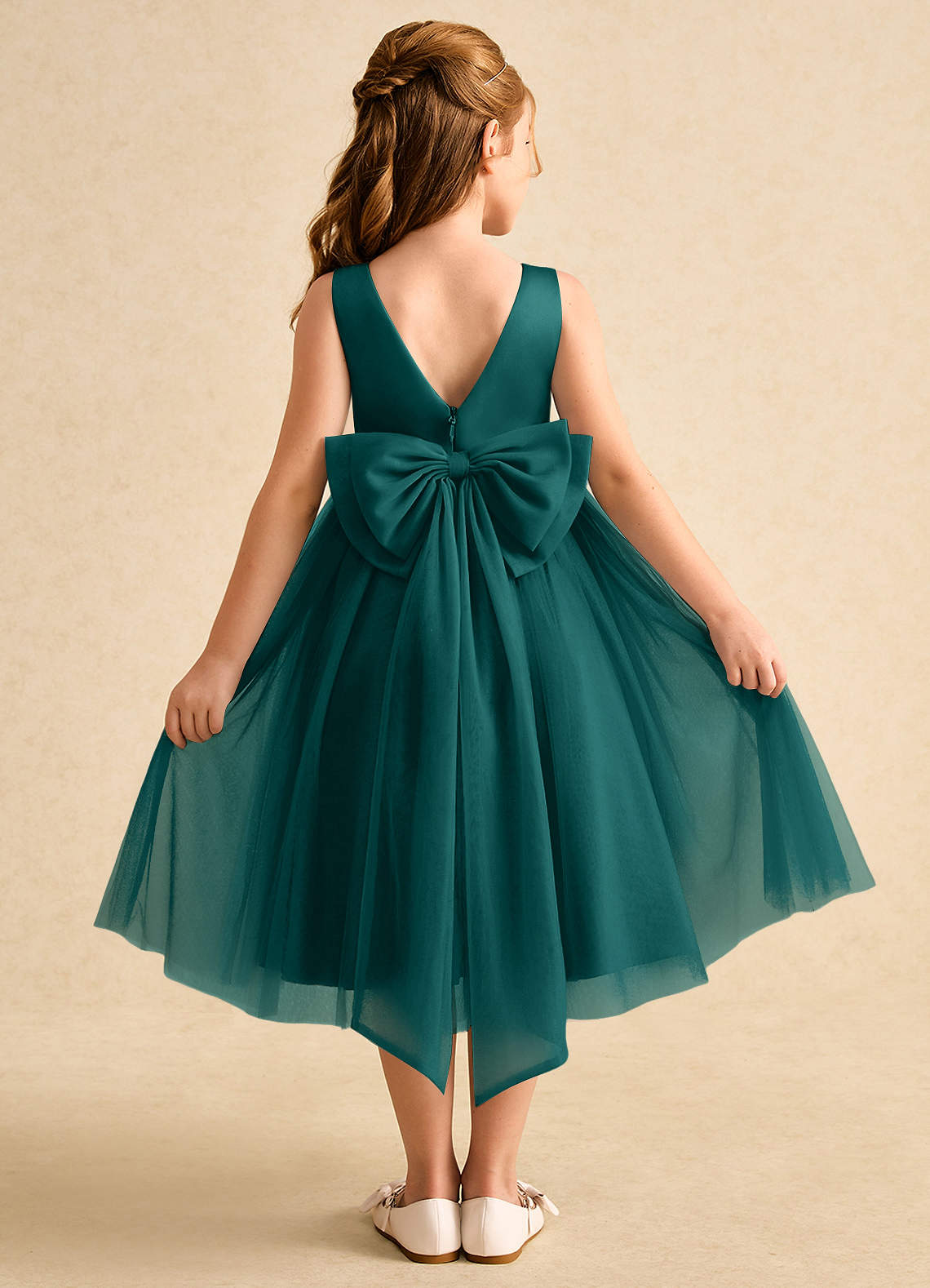 Azazie Winnie Flower Girl Dresses Peacock Ball-Gown Bow Tulle Dress image1
