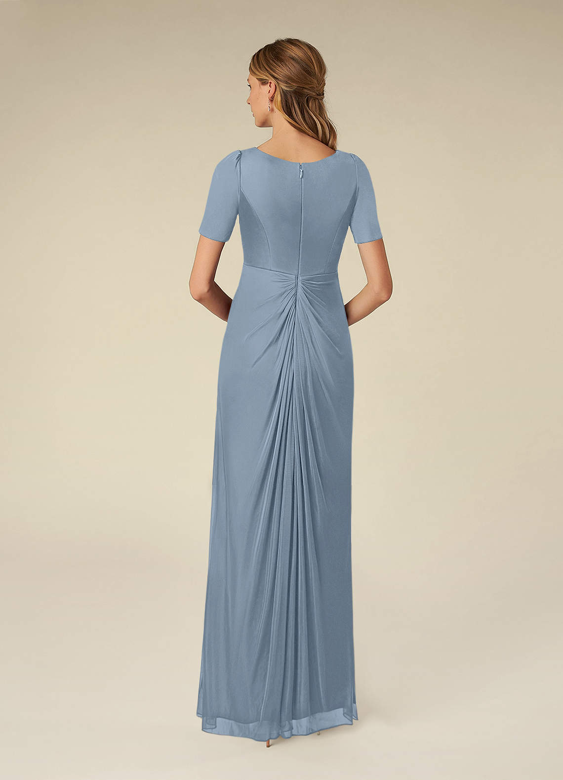 Azazie Bessie Mother of the Bride Dresses Dusty Blue A-Line Pleated Mesh Dress image1