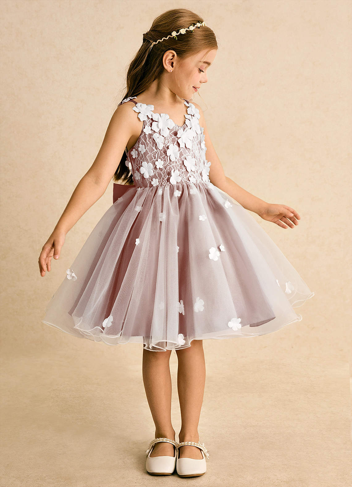 Azazie Junebug vestidos de niña de las flores Vestido de Marfil Rosa De Cedro de Tul de Princesa con Encaje image3