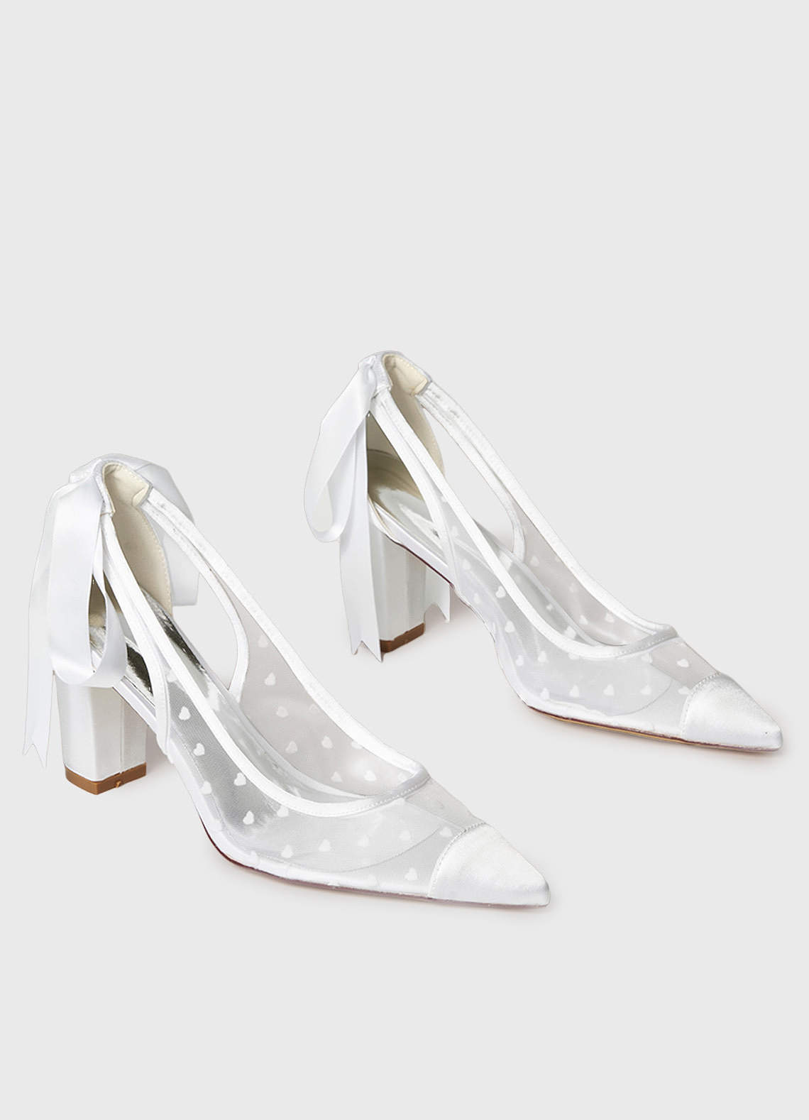 front Tulle Bow Slingback Block Heel Wedding Shoes