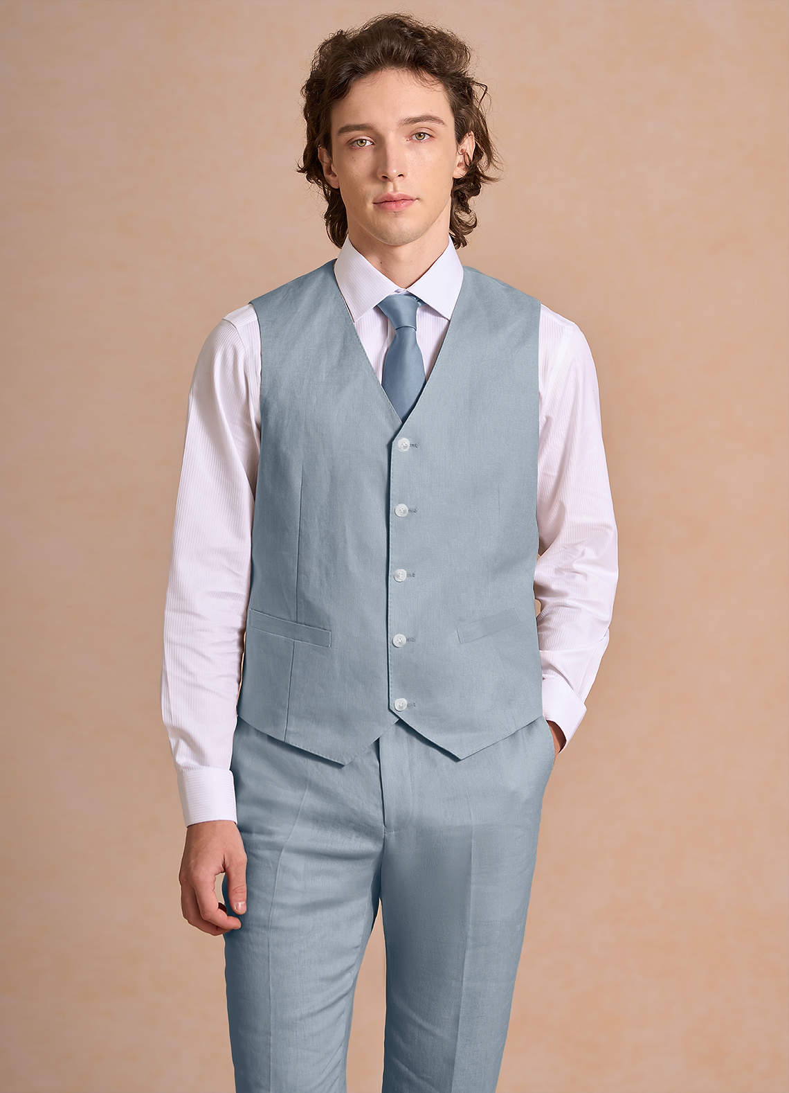 front Harrison Azul Polvoriento Chaleco de traje 100% lino