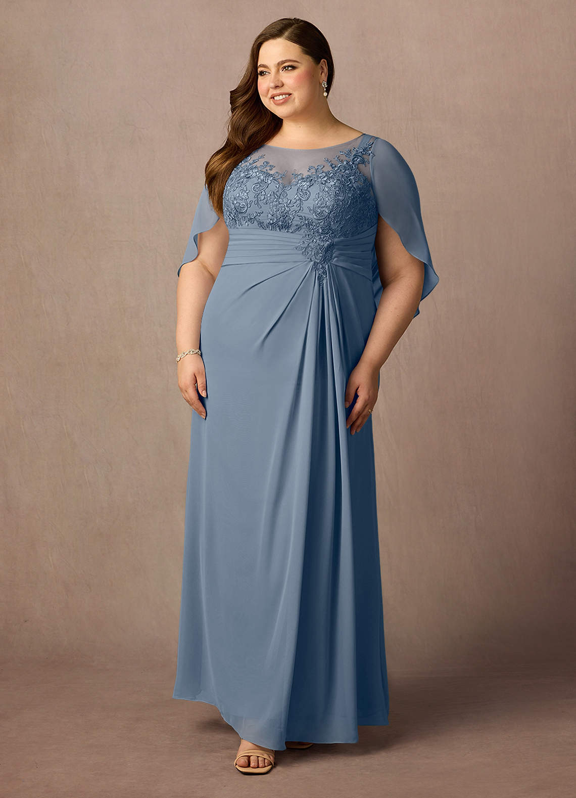 Azazie Hera Mother of the Bride Dresses Twilight A-Line Lace Capelet Chiffon Dress image8