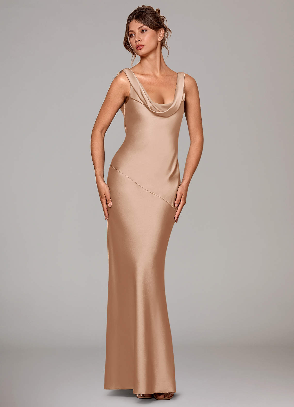 Azazie Rylina Bridesmaid Dresses English Rose Mermaid Stretch Satin Dress image2