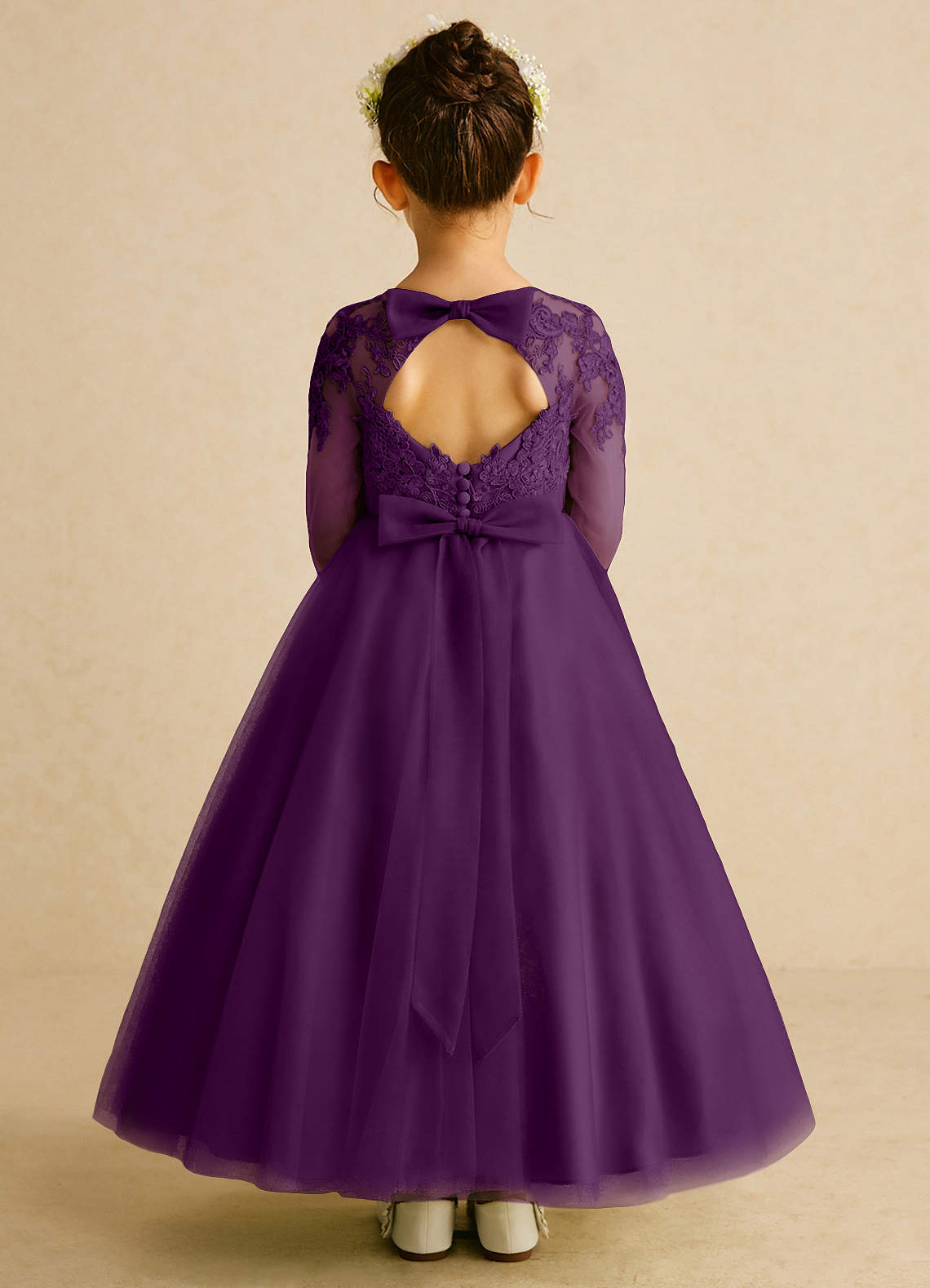 Azazie Precious Flower Girl Dresses Grape A-Line Lace Tulle Dress image1