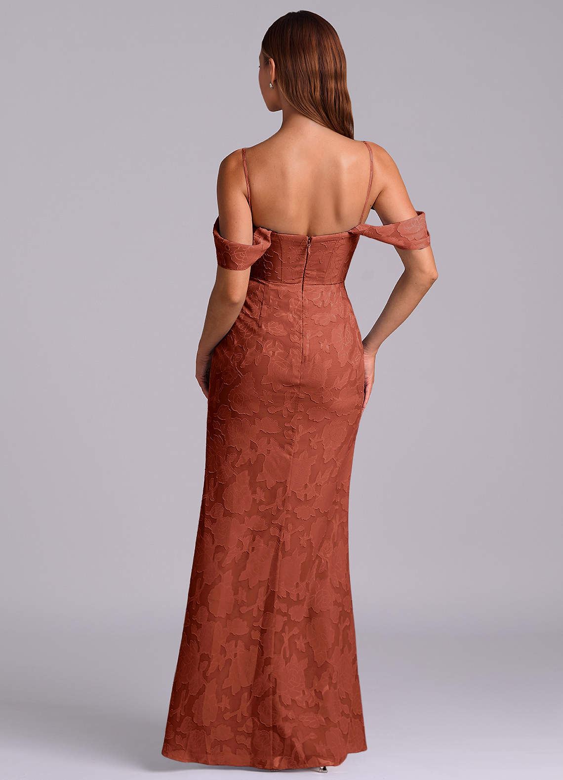 Azazie Johana Vestidos de damas de honor Vestido de Terracota de Devorado Floral de Corte Sirena Convertible con Vestidos sin tirantes image6