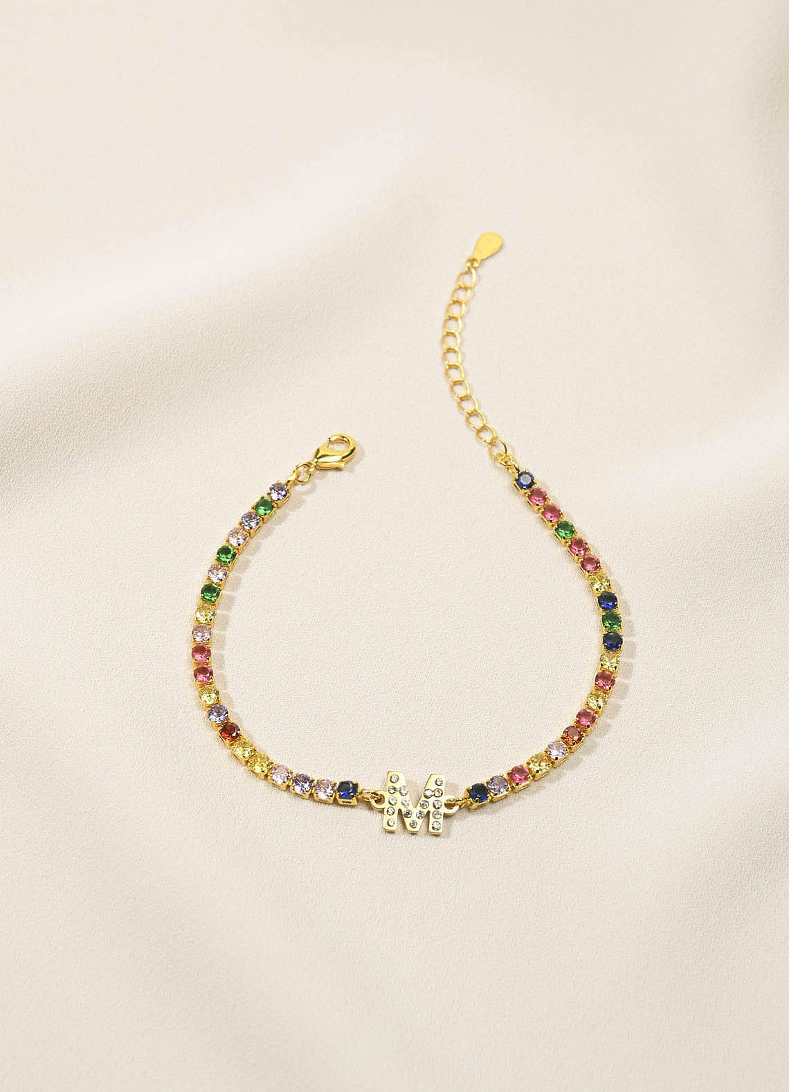 front Kleurrijke tennisarmband met strass-steentjes