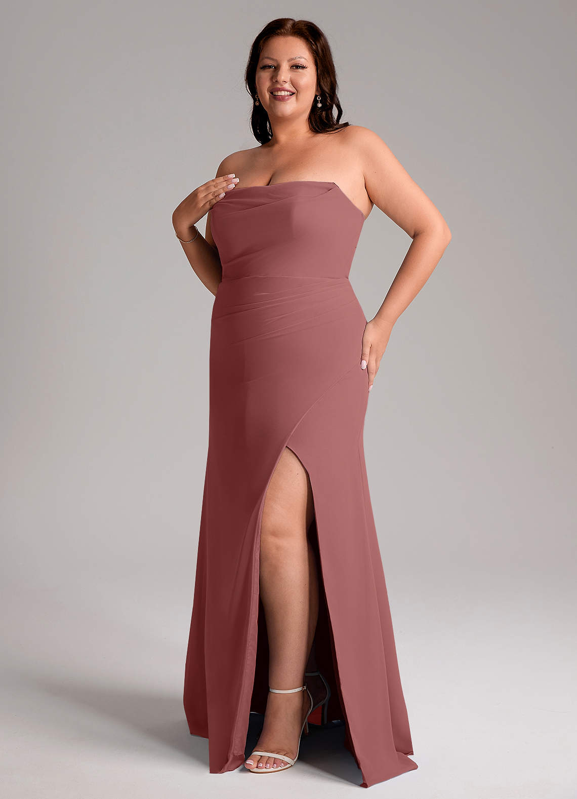 Azazie Leonis Bridesmaid Dresses Amethyst Sheath Strapless Chiffon Convertible Dress image12