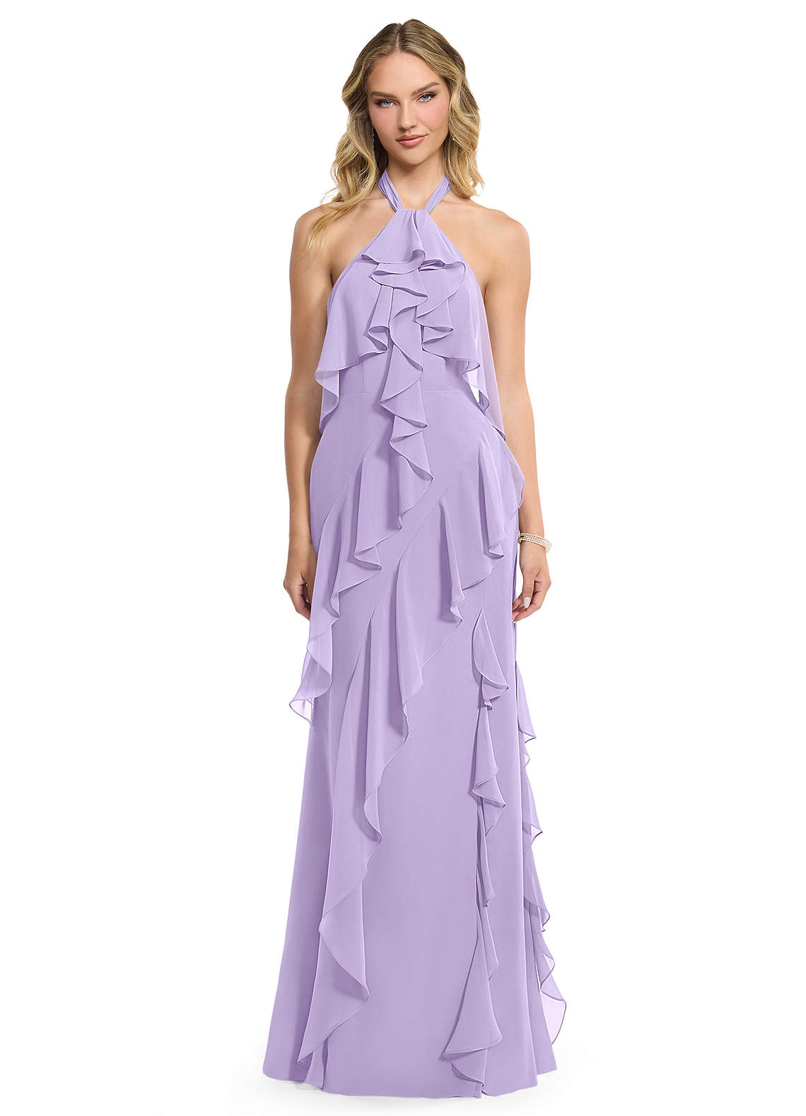 Azazie Velma Bridesmaid Dresses Lilac A-Line Side Slit Chiffon Dress image1