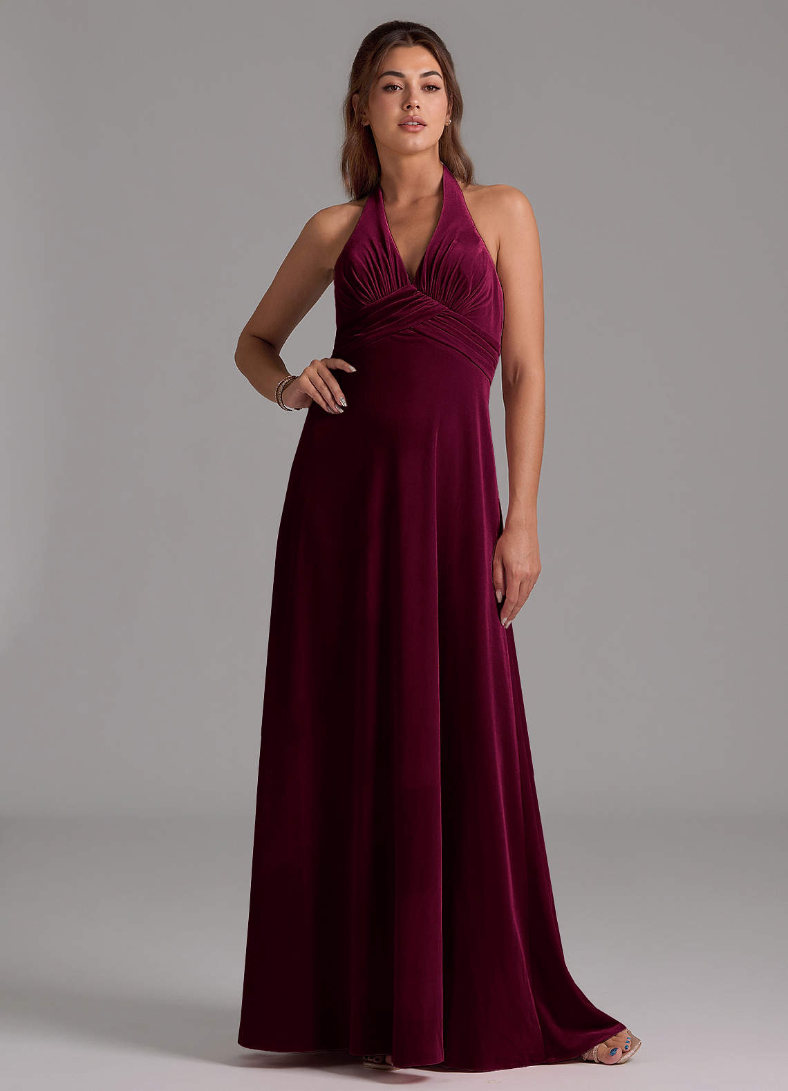 Azazie Tessie Bridesmaid Dresses Cabernet A-Line Pleated Velvet Dress image1
