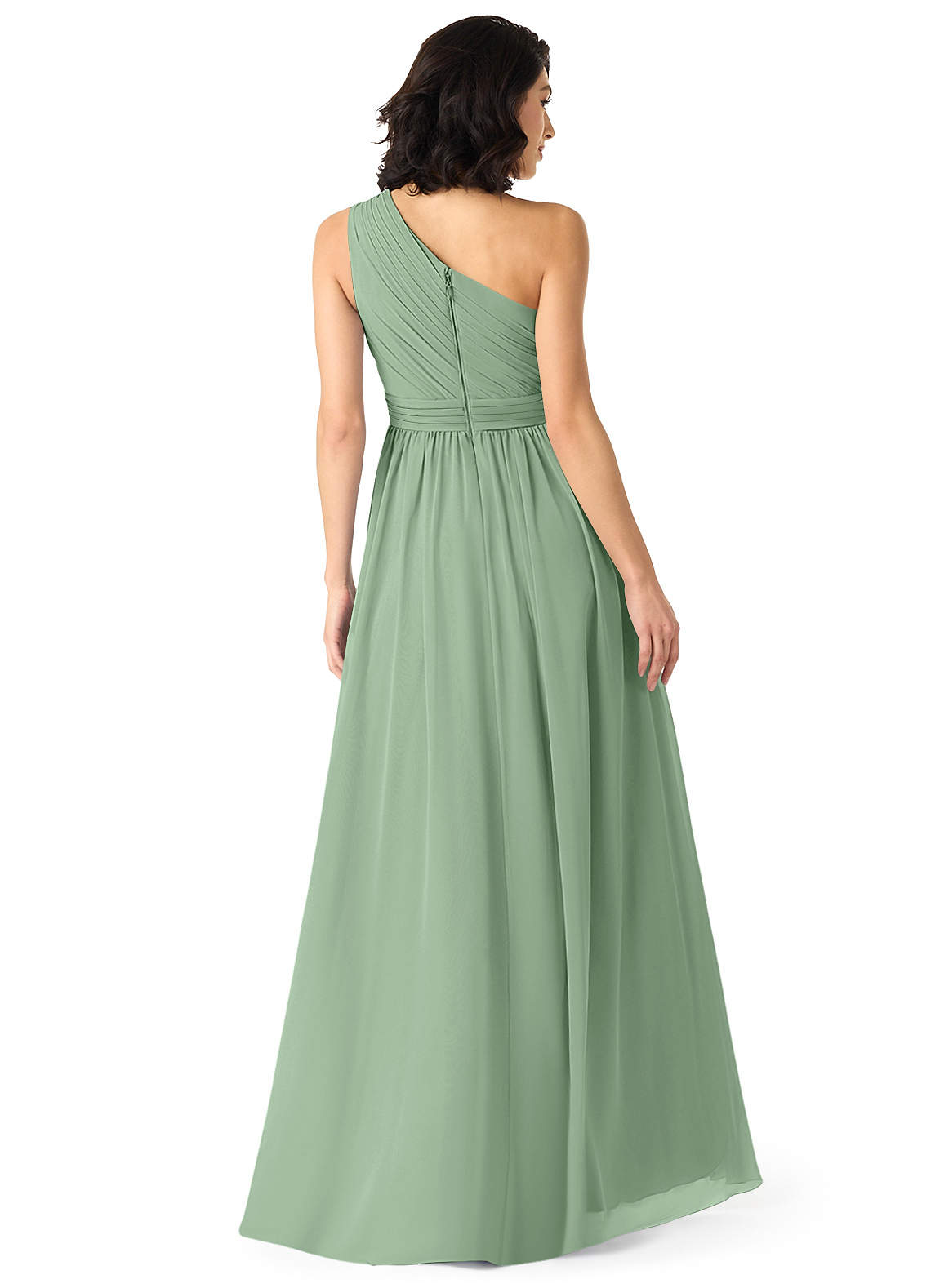 Azazie Mathilda Bridesmaid Dresses Matcha A-Line One Shoulder Chiffon Dress image1