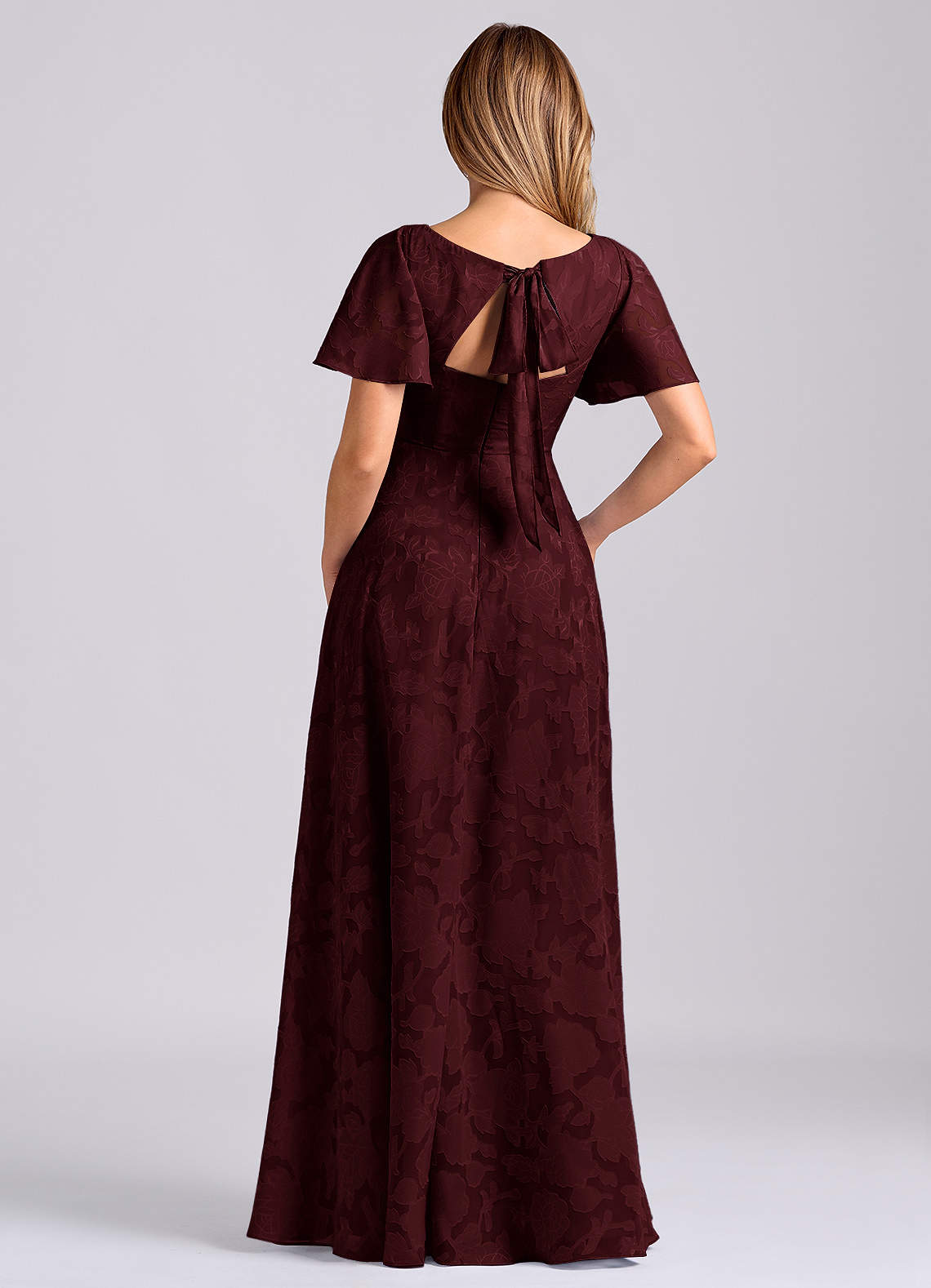 Azazie Kimber Bridesmaid Dresses Cabernet A-Line with Pockets Floral Burnout Dress image7