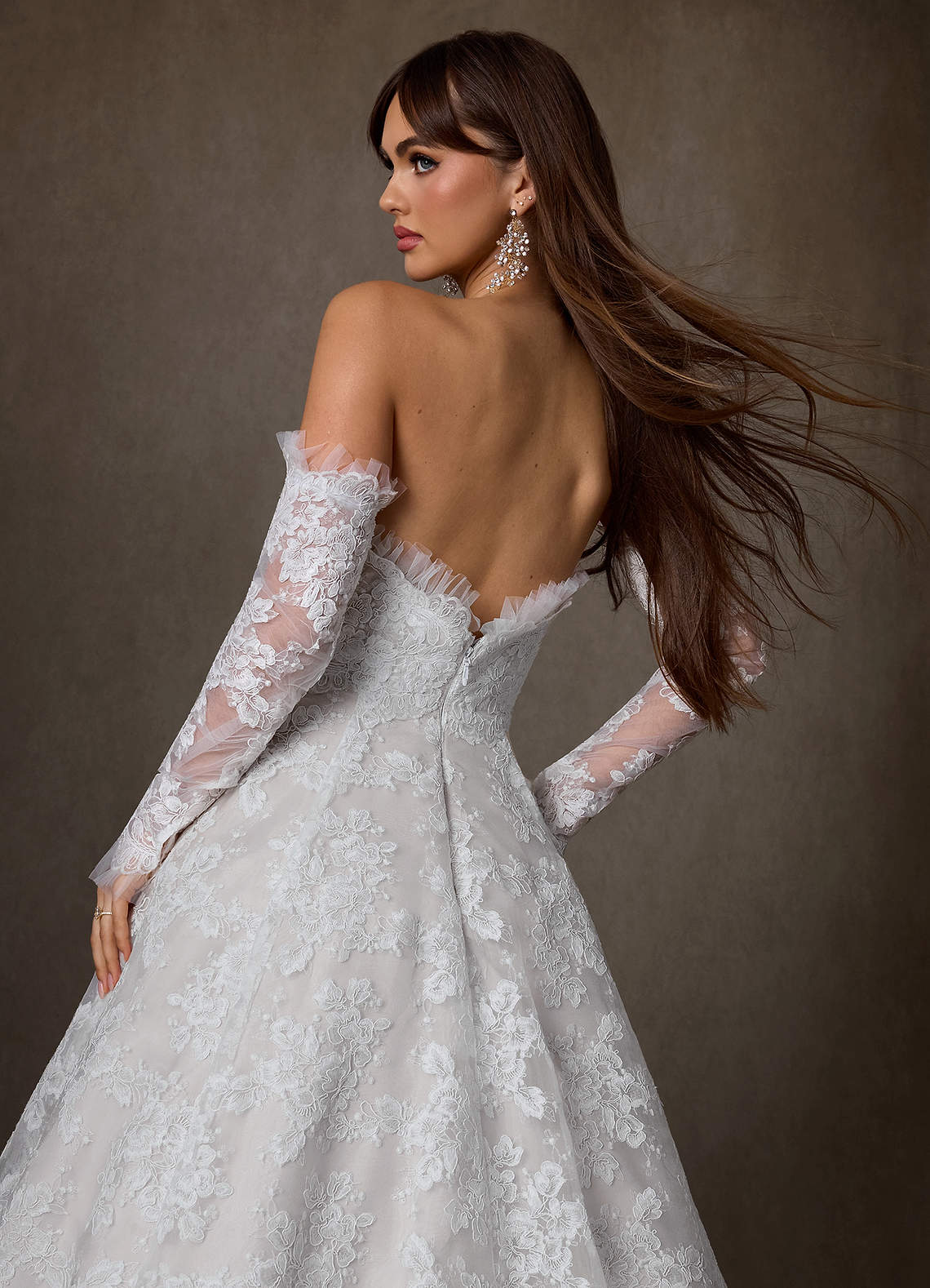 Azazie Hinata Wedding Dresses Diamond White Ball-Gown Strapless Lace Dress image1