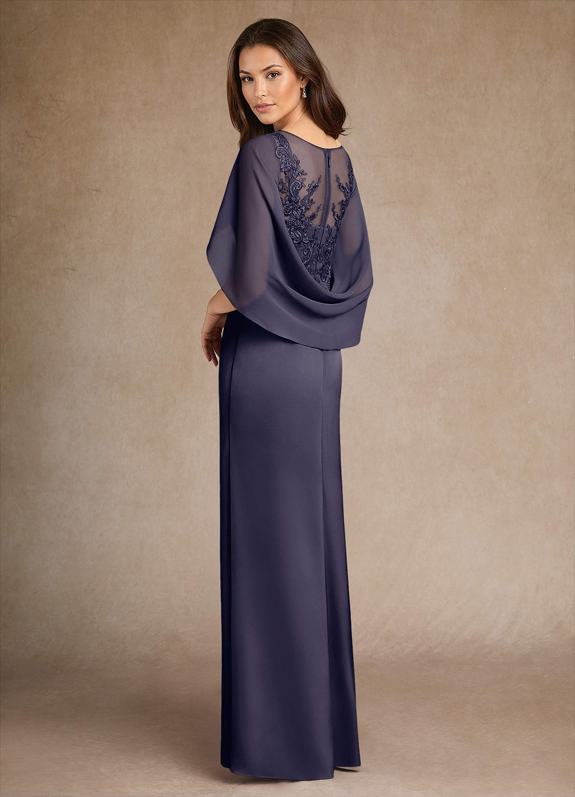 Azazie Hera Mère de la mariée Robes Robe Trapèze en Satin extensible Dentelle Bleu Orageux image2