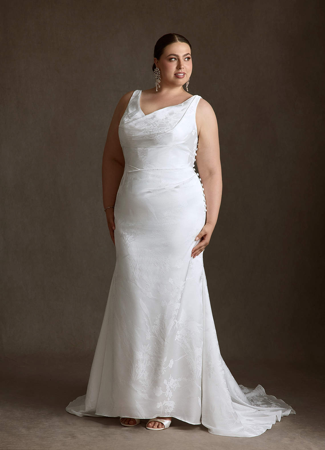Azazie Hibiscus Wedding Dresses Diamond White Sheath Floral Jacquard Dress image9