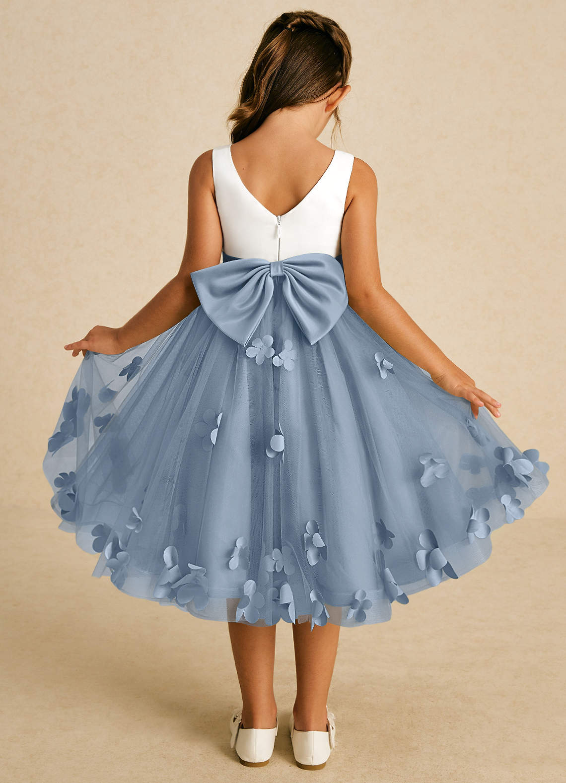 Azazie Sprout Dusty Blue A-Line Bow Tulle Dress Azazie AU