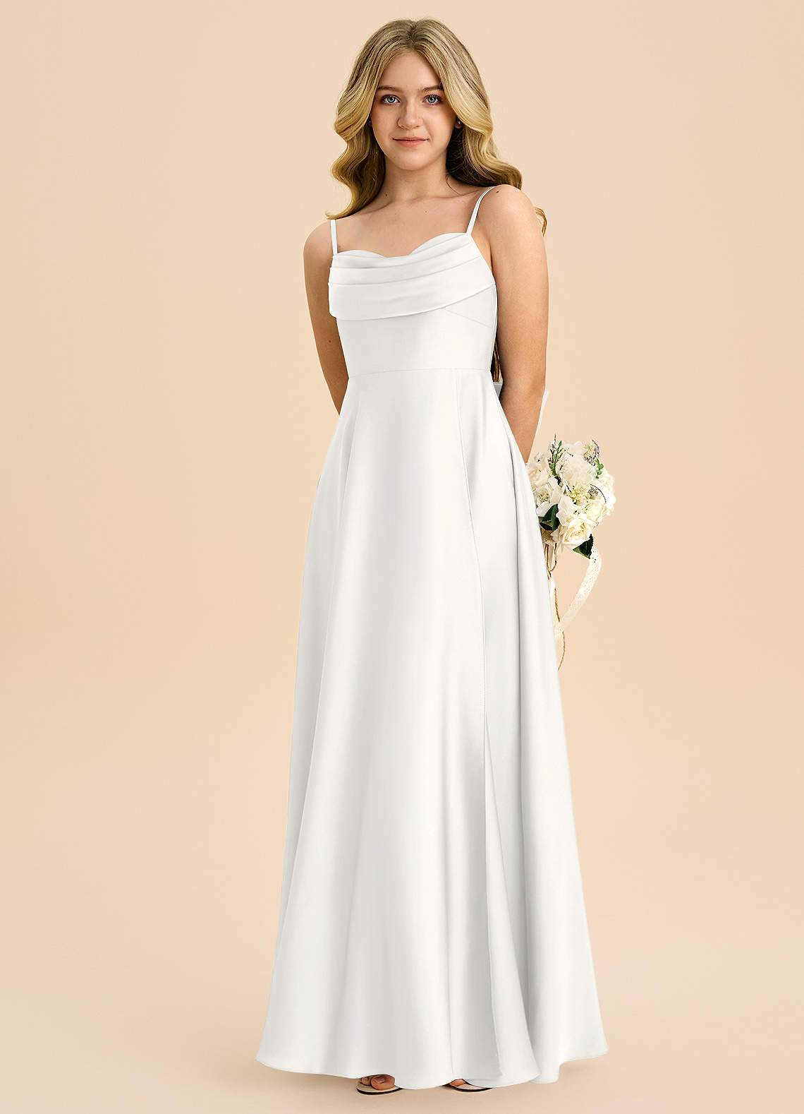 Azazie Bear Junior White A-Line Sweetheart Neckline Stretch Satin Dress image5