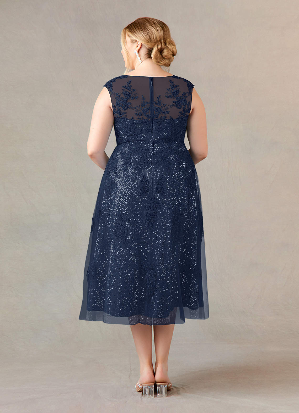 Azazie Flynn Dark Navy A-Line Boatneck Lace Tulle Dress Ready to Ship |  Azazie