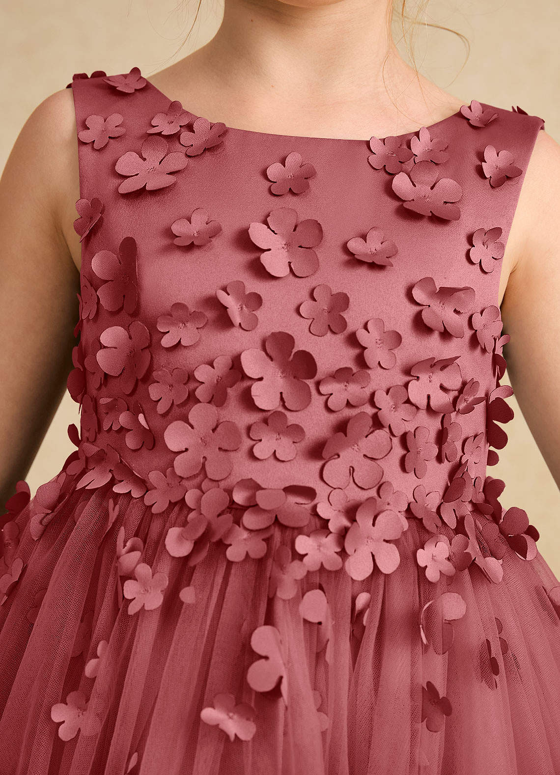 Azazie Lana Vestidos de florista Vestido Rosa Antiga de Cetim fosco de Linha A com Sem mangas image5