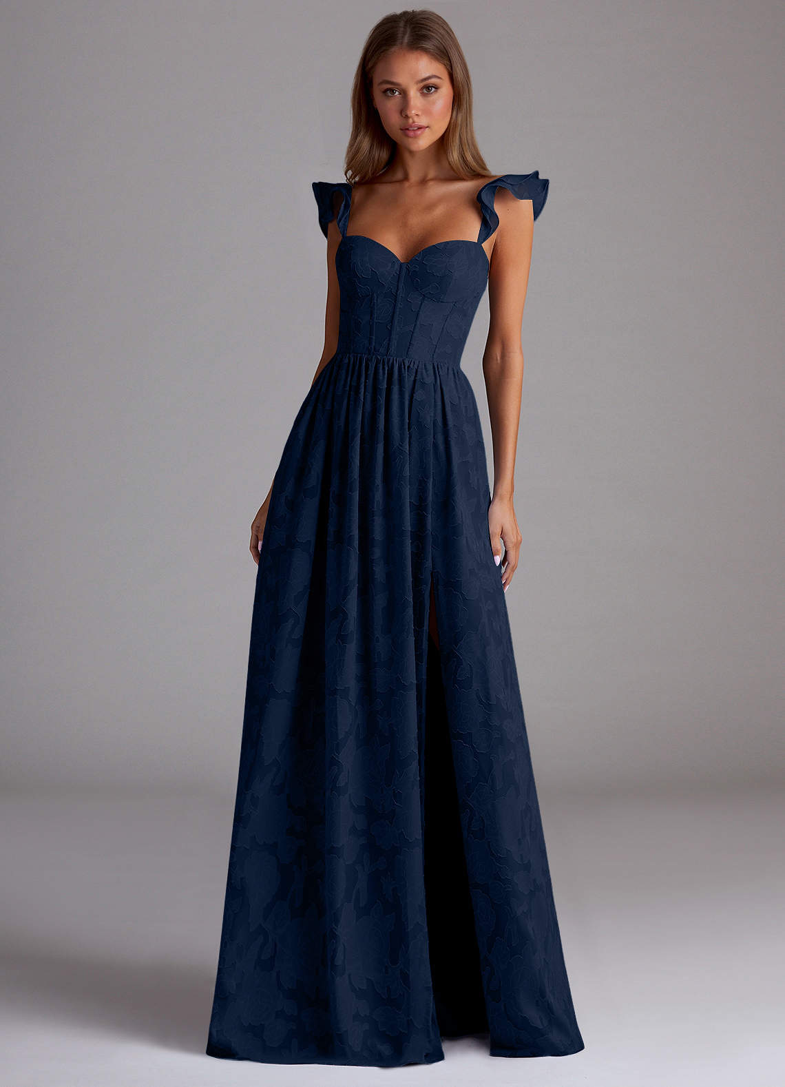 navy floral a line dress Sorina Maxi emerald green sequin prom Twill Lucia The sequin floral motif Color:Transparent