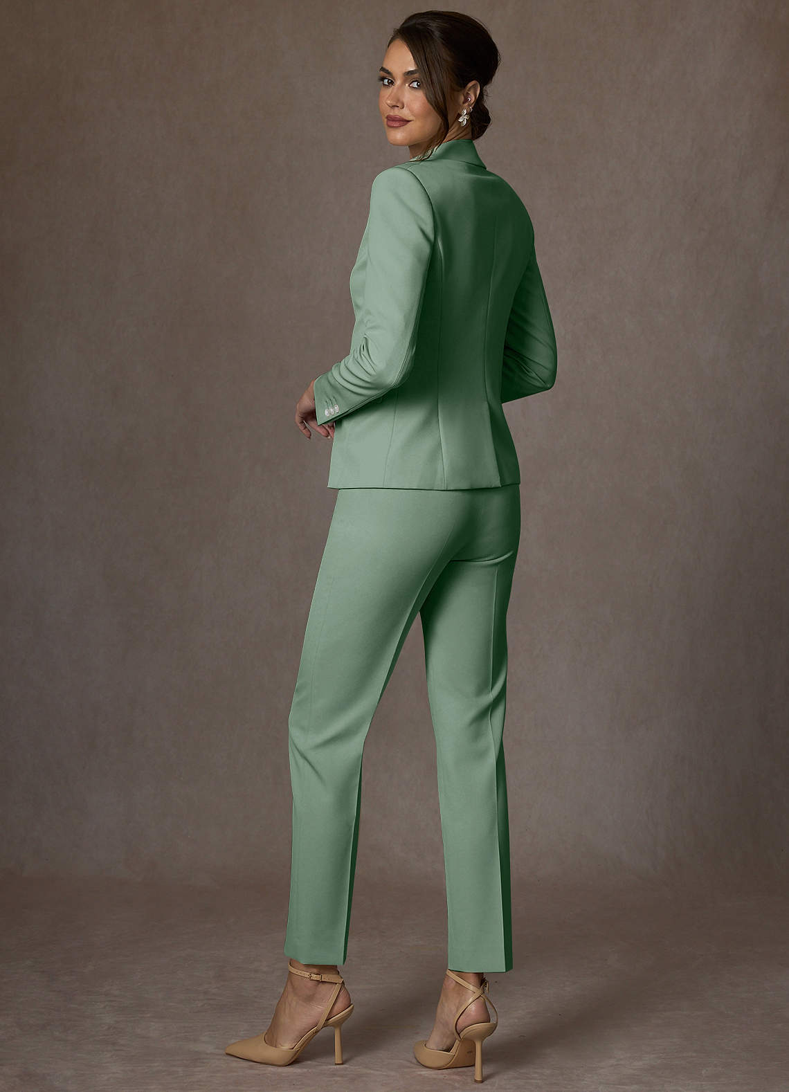 front Whitney Matcha Structured Stretch Blazer