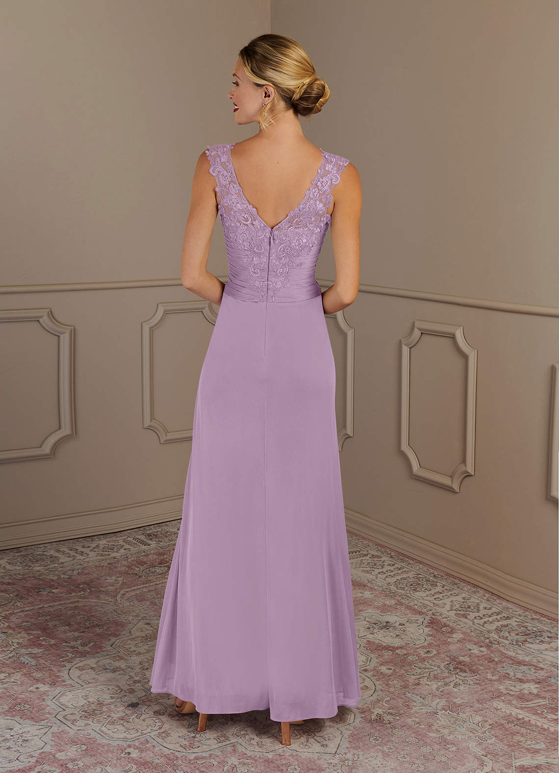 A-line Floor-Length Chiffon Pleated Dress Wisteria