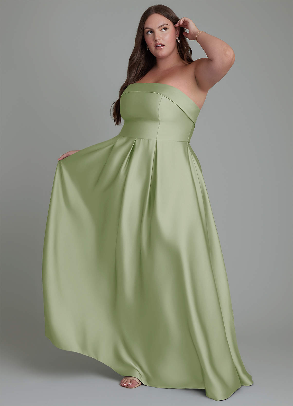 Azazie Lucienne Bridesmaid Dresses Dusty Sage A-Line Strapless Stretch Satin Convertible Dress image1