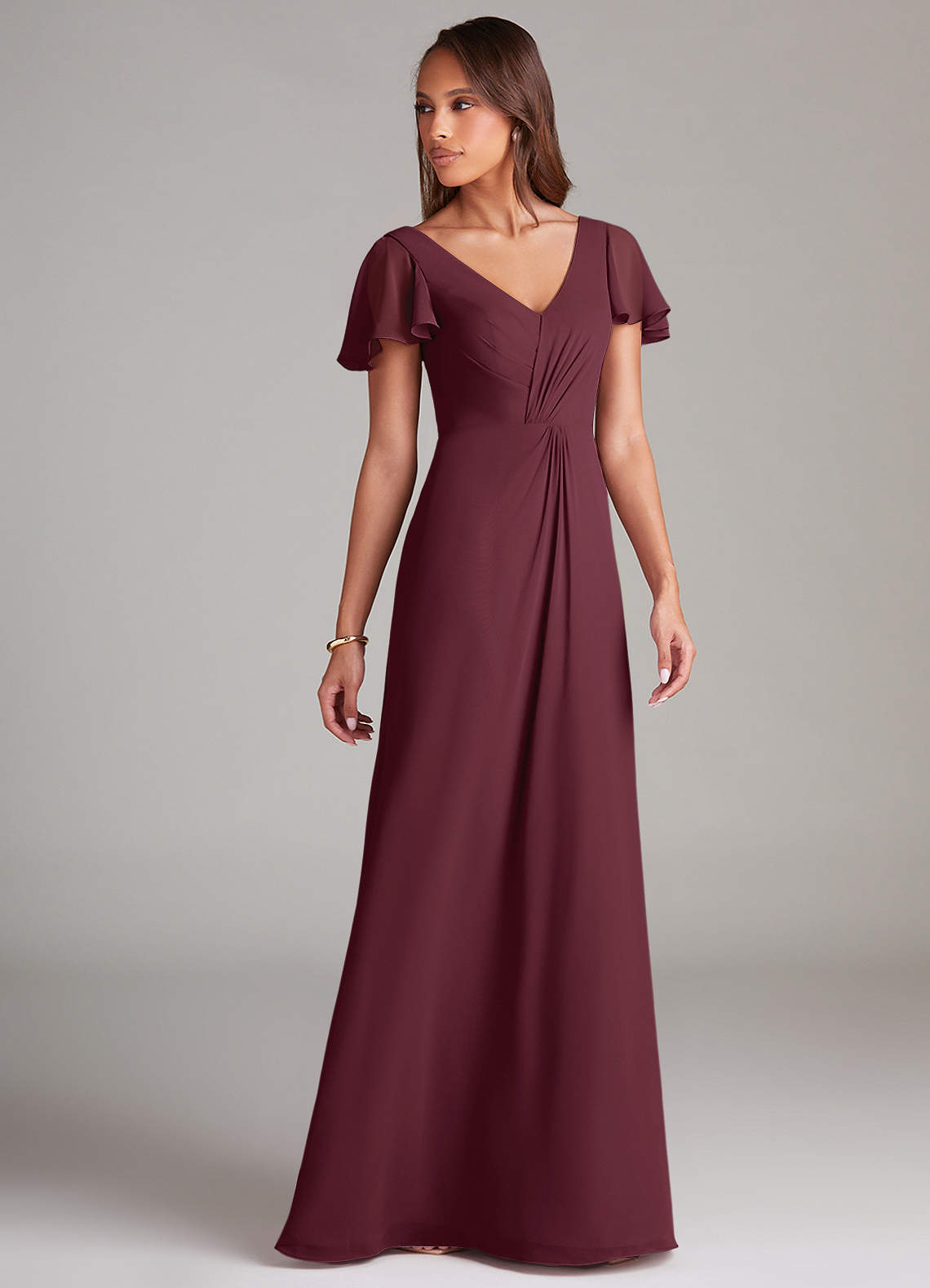 Azazie Soren Bridesmaid Dresses Cabernet A-Line Ruched Chiffon Dress image3