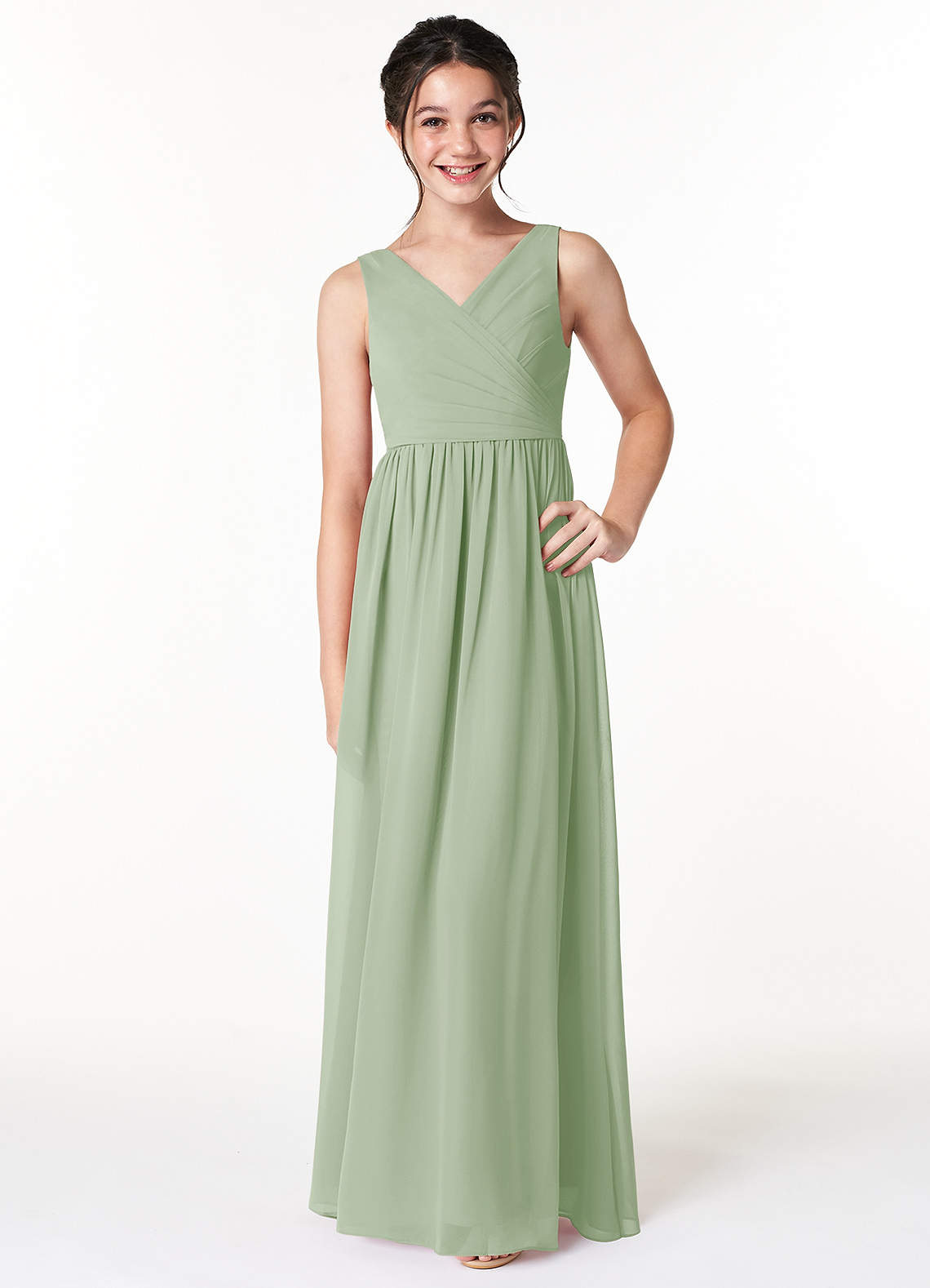 Azazie Sawyer Junior Dusty Sage A-Line Pleated Chiffon Dress image1