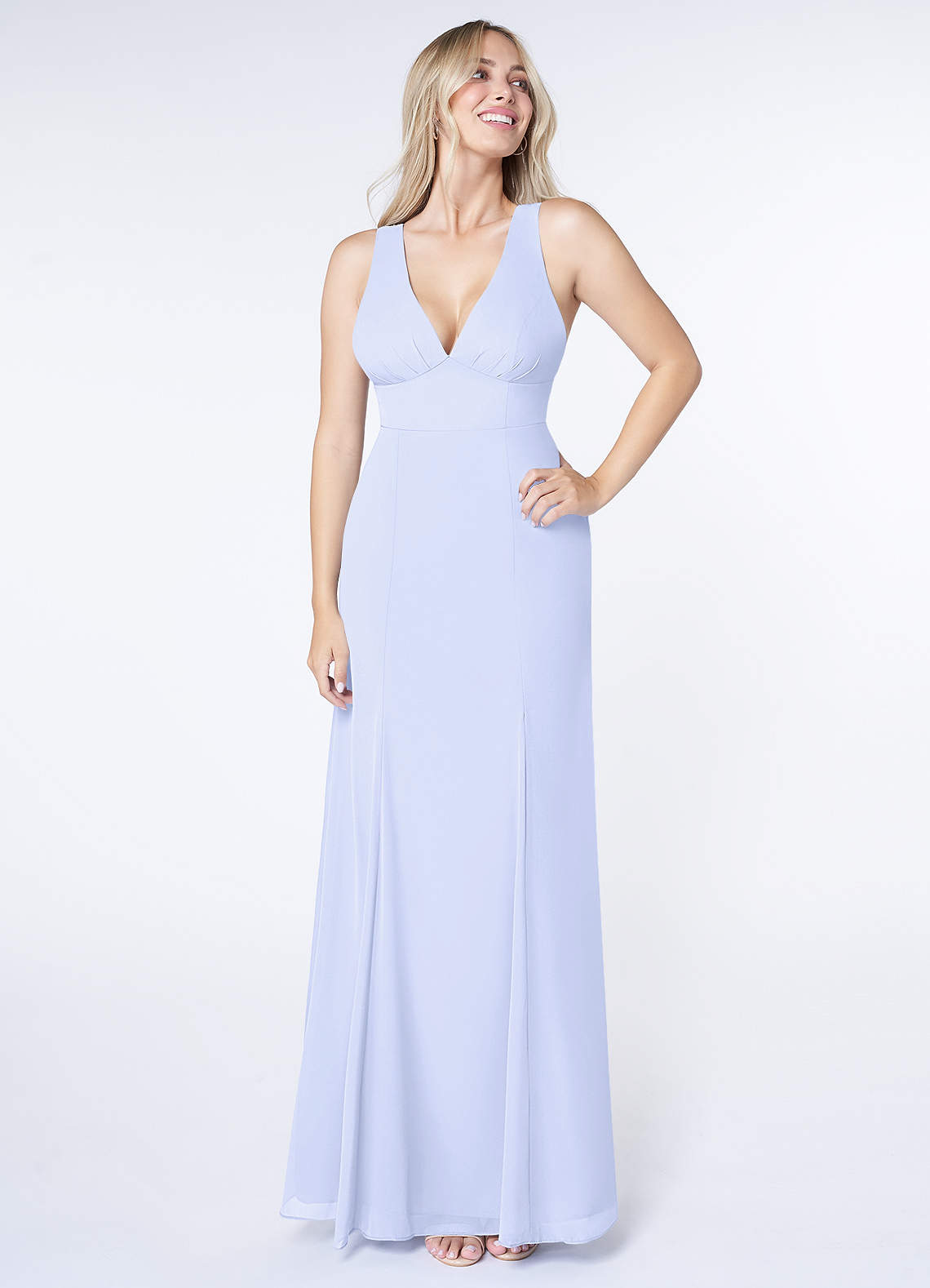 Azazie Christiana Bridesmaid Dresses Lavender A-Line V-Neck Pleated Chiffon Dress image1