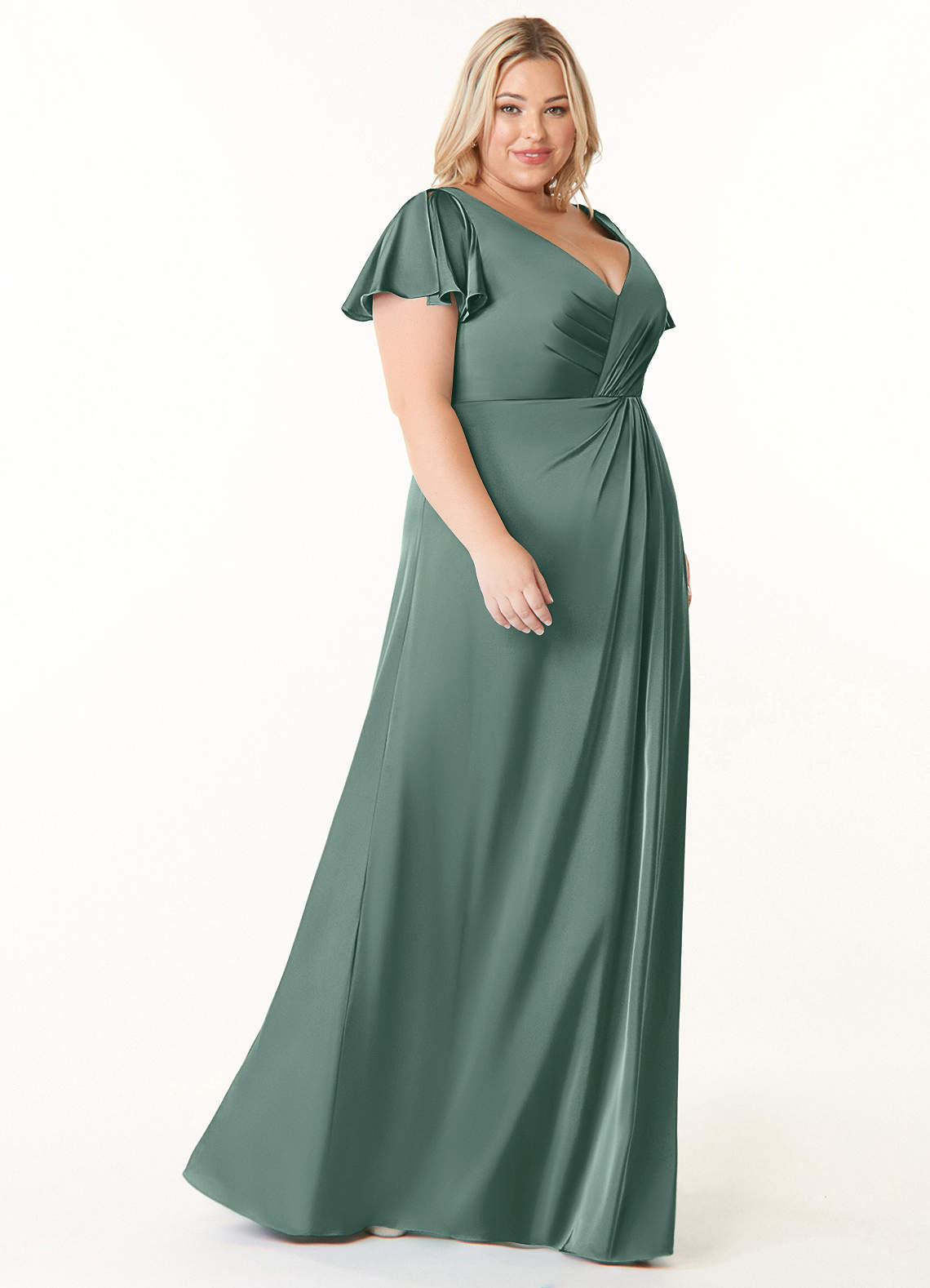 Azazie Soren At-home Try On Dresses Auburn A-Line Pleated Stretch Satin Dress image9