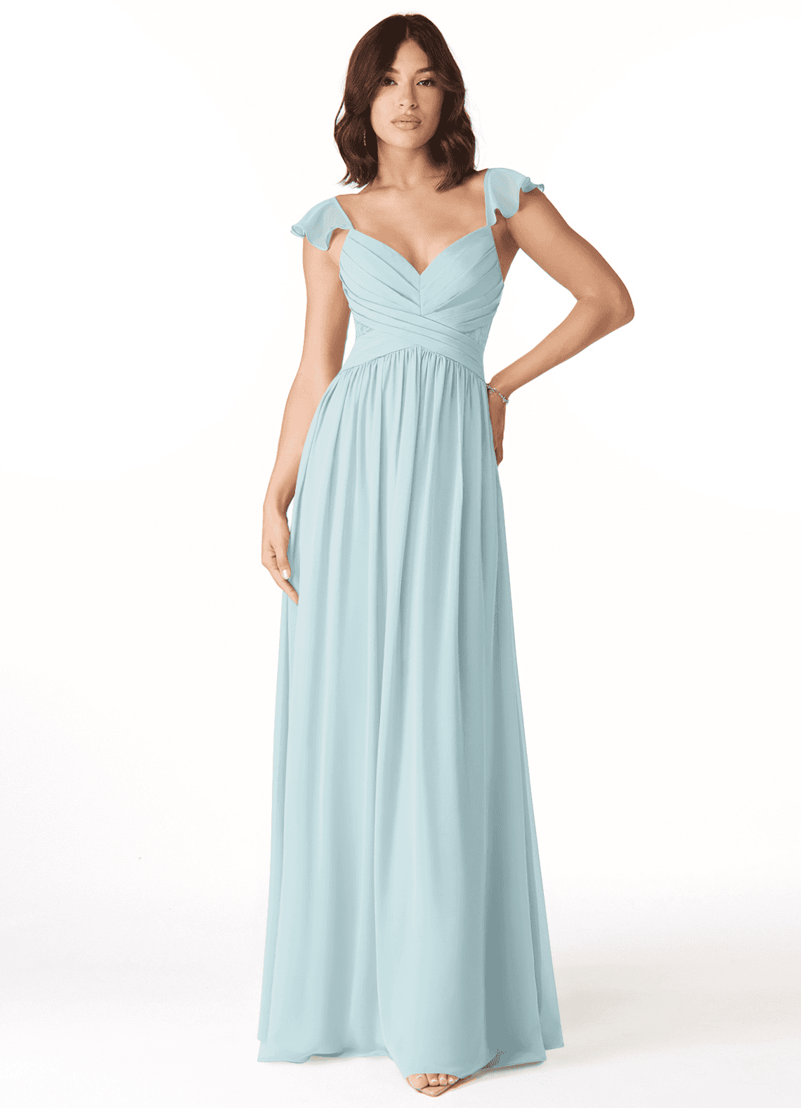 Azazie Lissa Bridesmaid Dresses Mist A-Line Lace Chiffon Dress image1